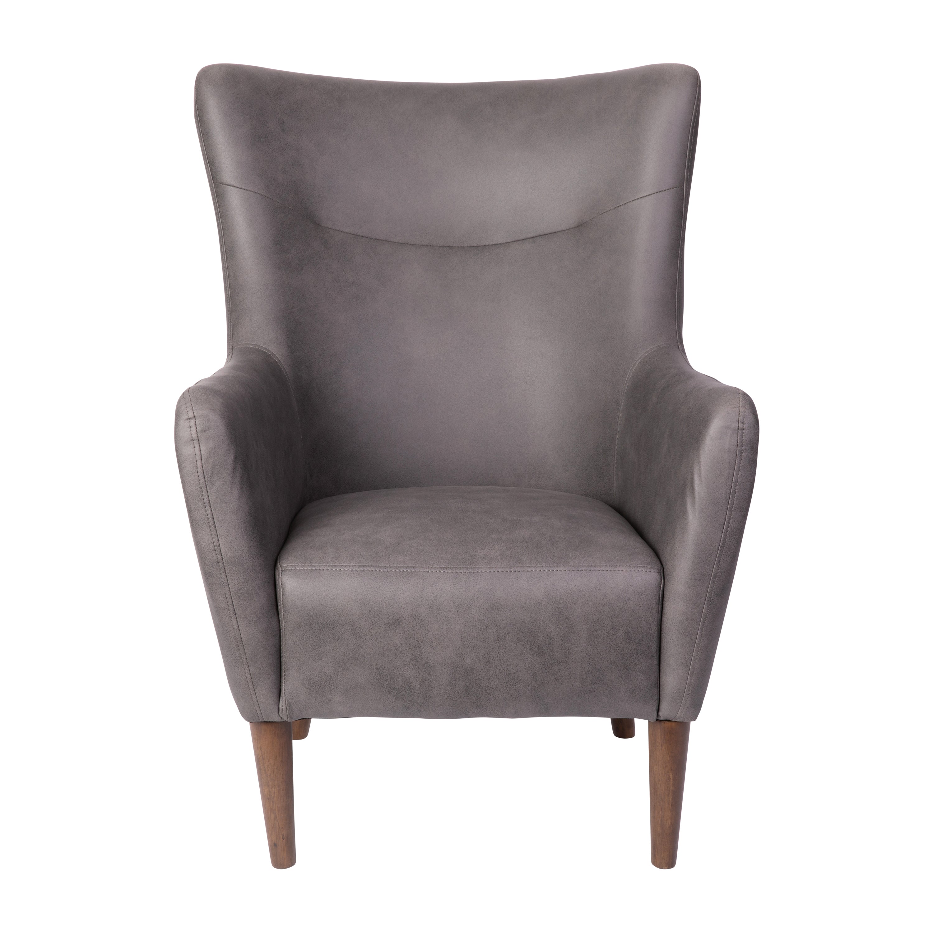 Connor Traditional Wingback Accent Chair, Commercial Grade Faux Leather Upholstery and Wooden Frame and Legs, Dark Gray