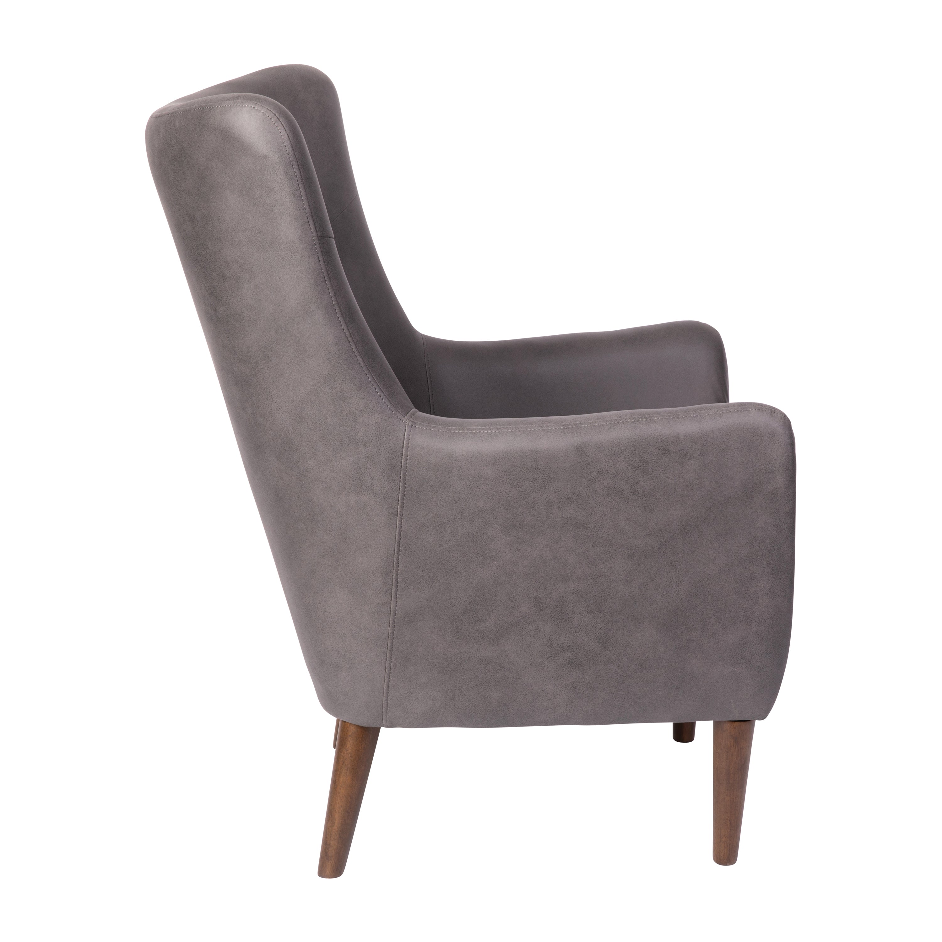 Connor Traditional Wingback Accent Chair, Commercial Grade Faux Leather Upholstery and Wooden Frame and Legs, Dark Gray