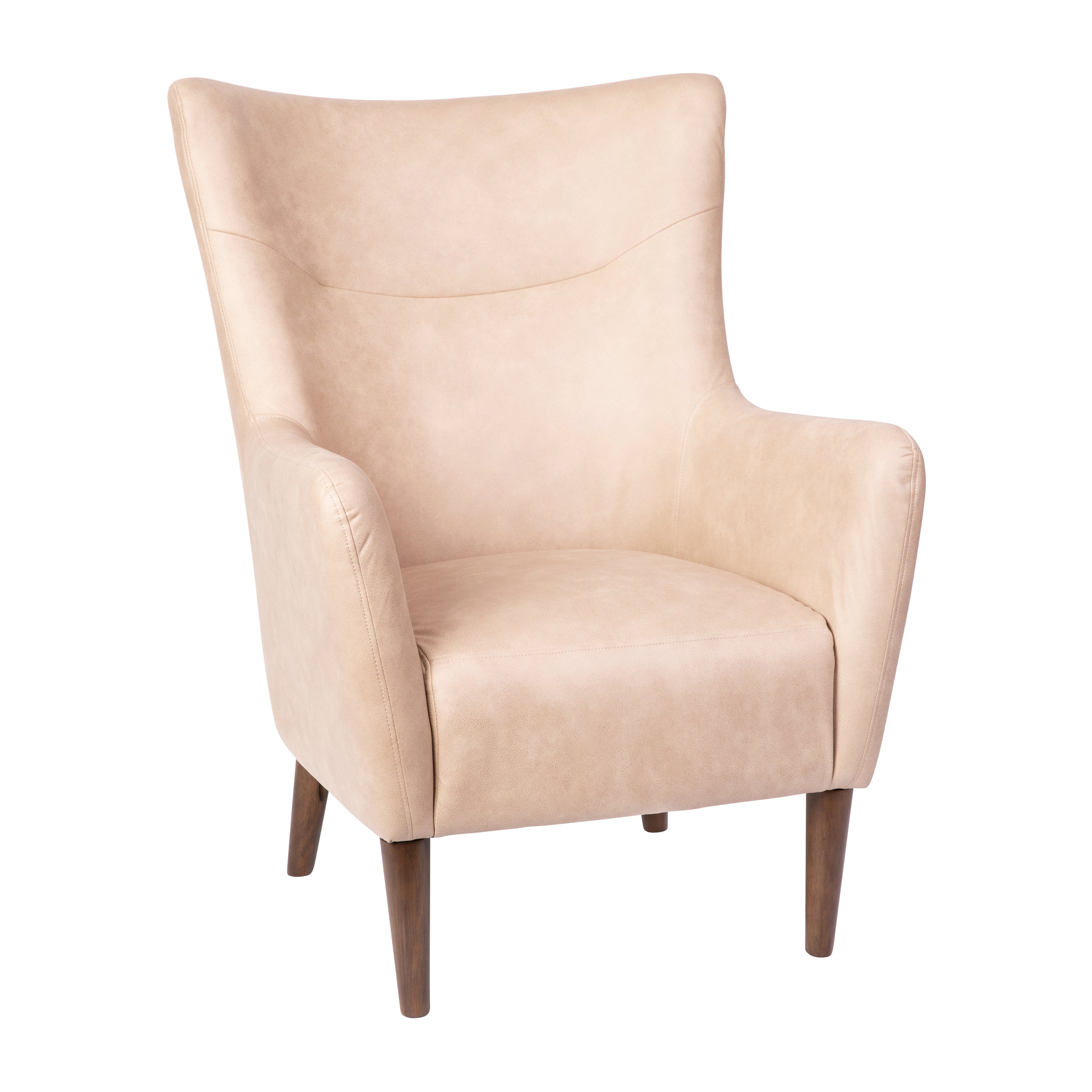 Connor Traditional Wingback Accent Chair, Commercial Grade Faux Leather Upholstery and Wooden Frame and Legs, Light Brown