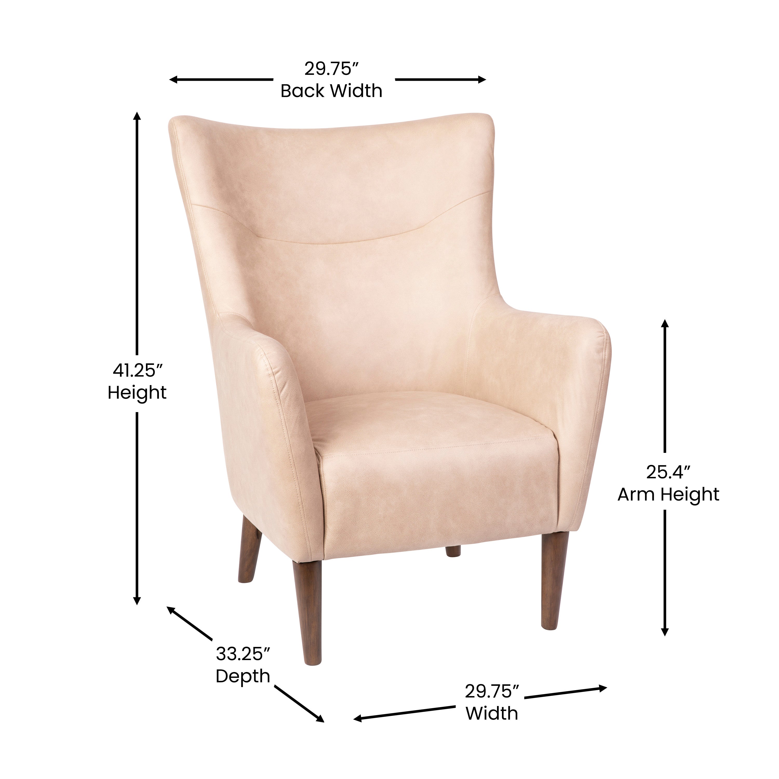 Connor Traditional Wingback Accent Chair, Commercial Grade Faux Leather Upholstery and Wooden Frame and Legs, Light Brown