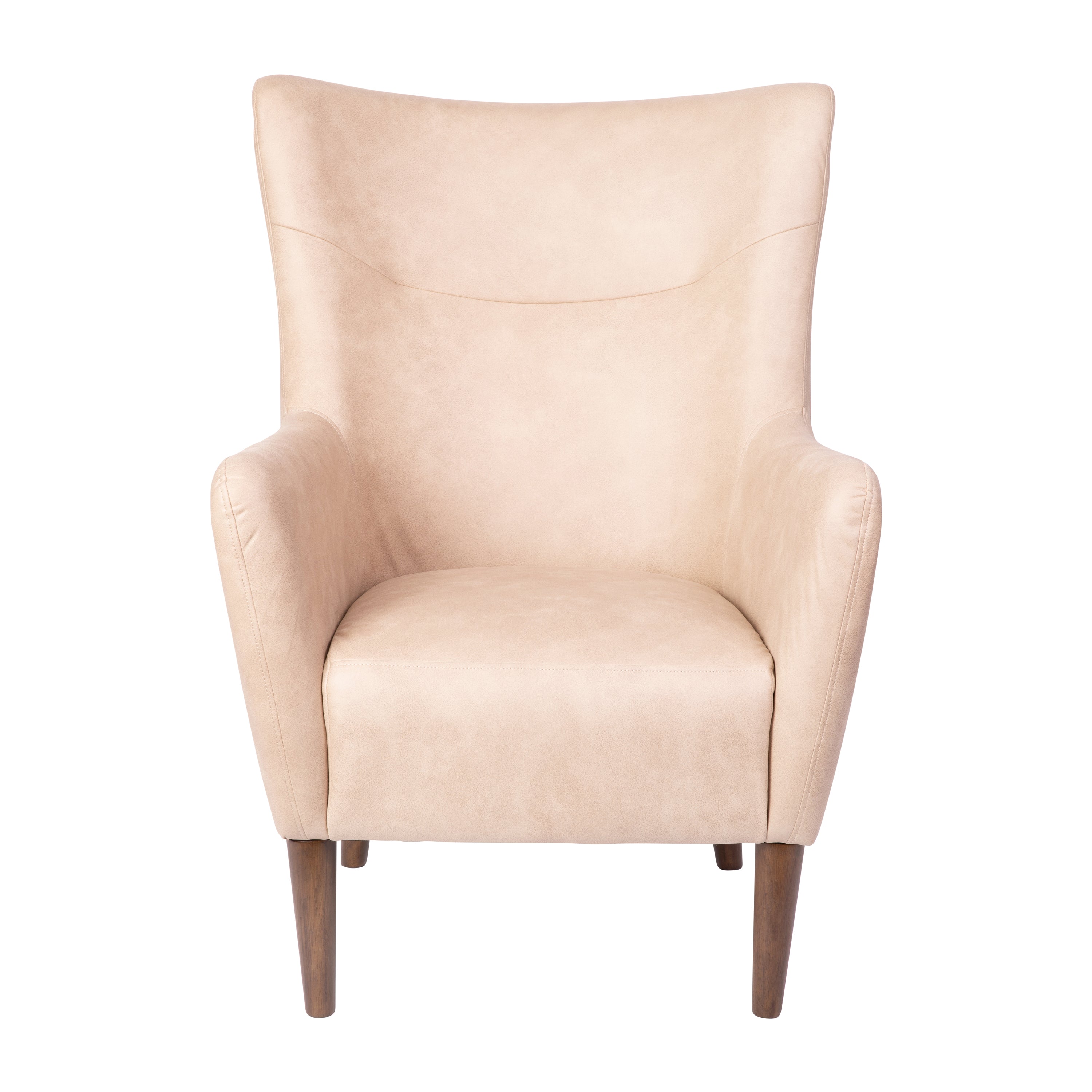Connor Traditional Wingback Accent Chair, Commercial Grade Faux Leather Upholstery and Wooden Frame and Legs, Light Brown