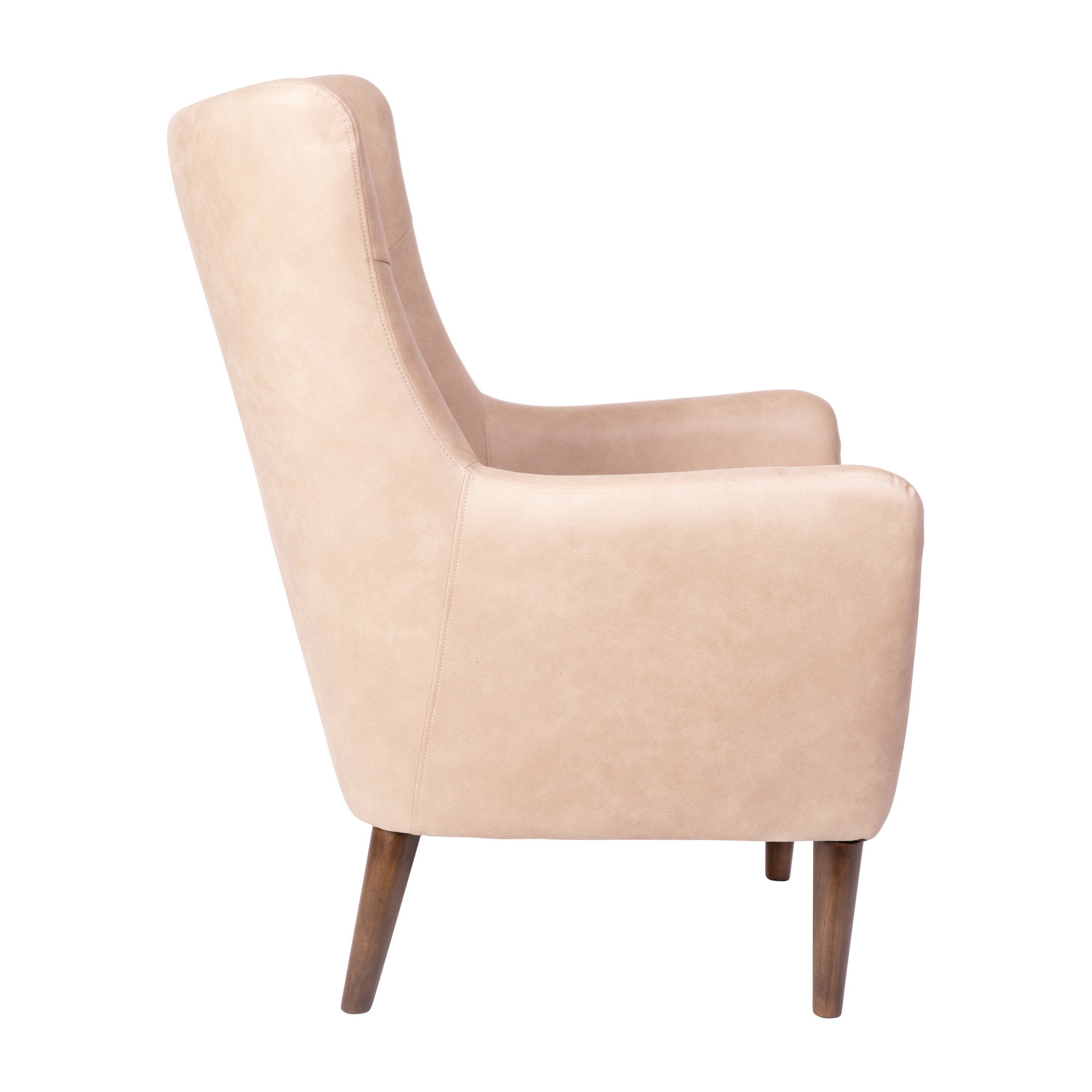 Connor Traditional Wingback Accent Chair, Commercial Grade Faux Leather Upholstery and Wooden Frame and Legs, Light Brown