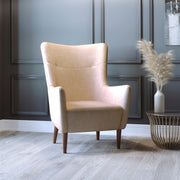 Connor Traditional Wingback Accent Chair, Commercial Grade Faux Leather Upholstery and Wooden Frame and Legs, Light Brown