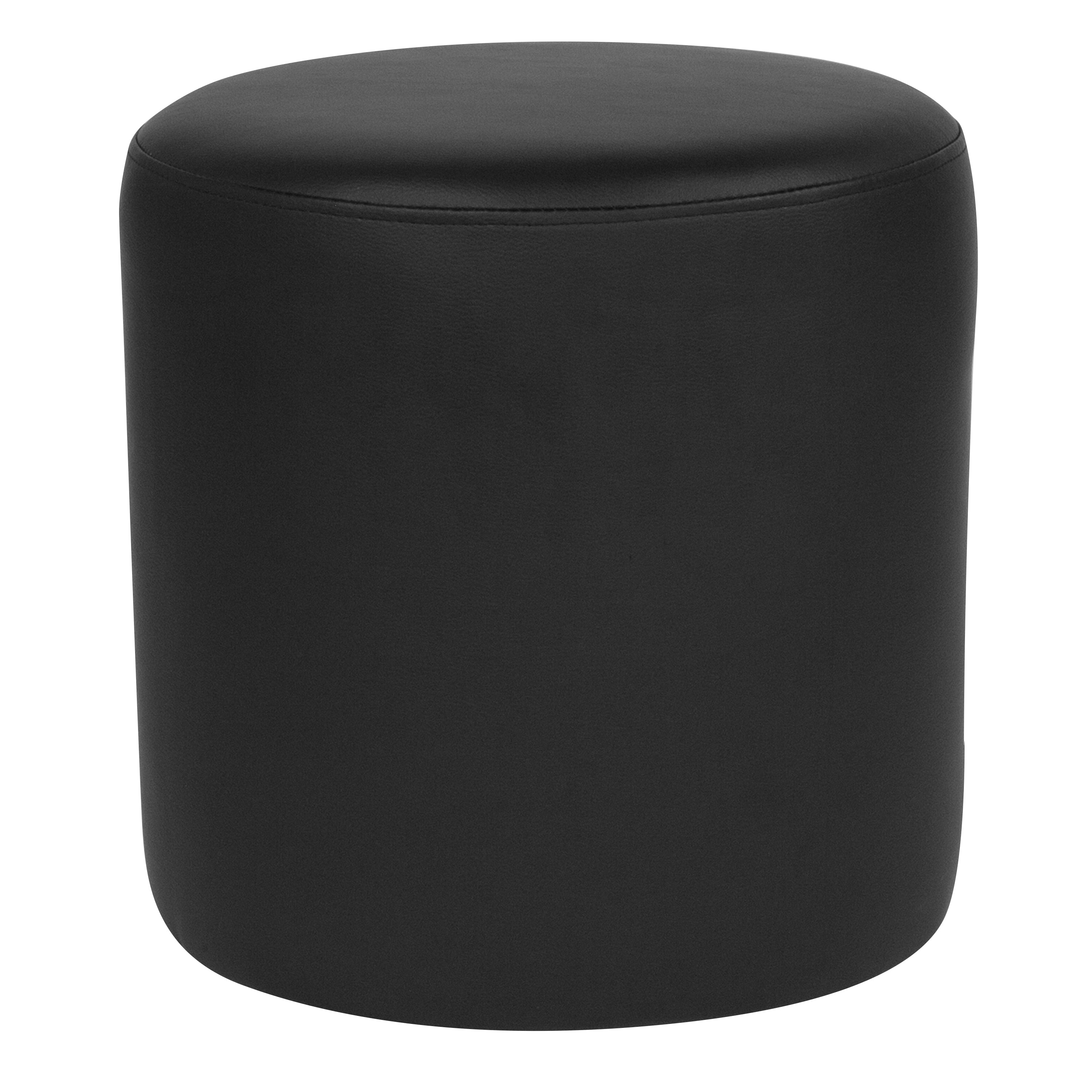 Barrington Upholstered Round Ottoman Pouf in Black LeatherSoft
