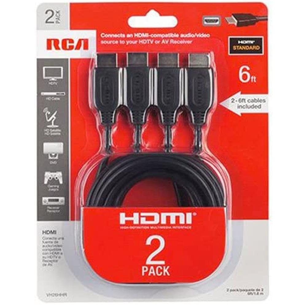 RCA 6ft. HDMI Cables, 2-pack, 1080P - Black