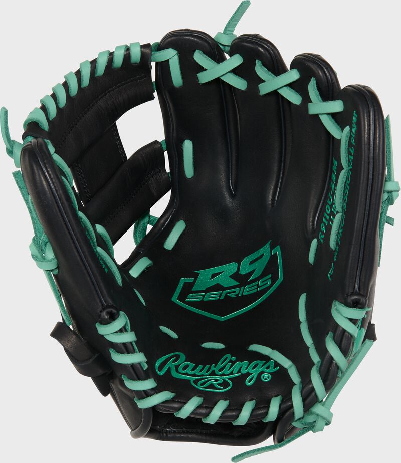 Rawlings R9 Baseball Contour Series 11-Inch Baseball Glove  - Right Hand Thrower - Black/Mint