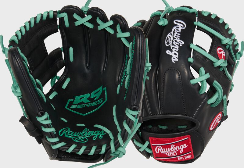 Rawlings R9 Baseball Contour Series 11-Inch Baseball Glove  - Right Hand Thrower - Black/Mint