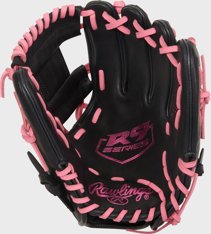 Rawlings R9 Baseball Contour Series 11.25-Inch Baseball Glove  - Right Hand Thrower - Black/Pink
