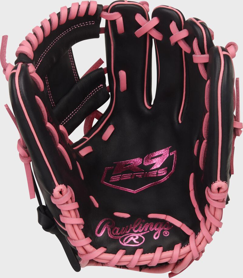 Rawlings R9 Baseball Series 11.5-Inch Baseball Glove  - Right Hand Thrower - Black/Pink
