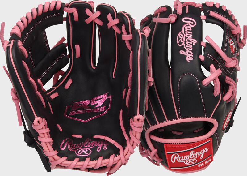 Rawlings R9 Baseball Series 11.5-Inch Baseball Glove  - Right Hand Thrower - Black/Pink