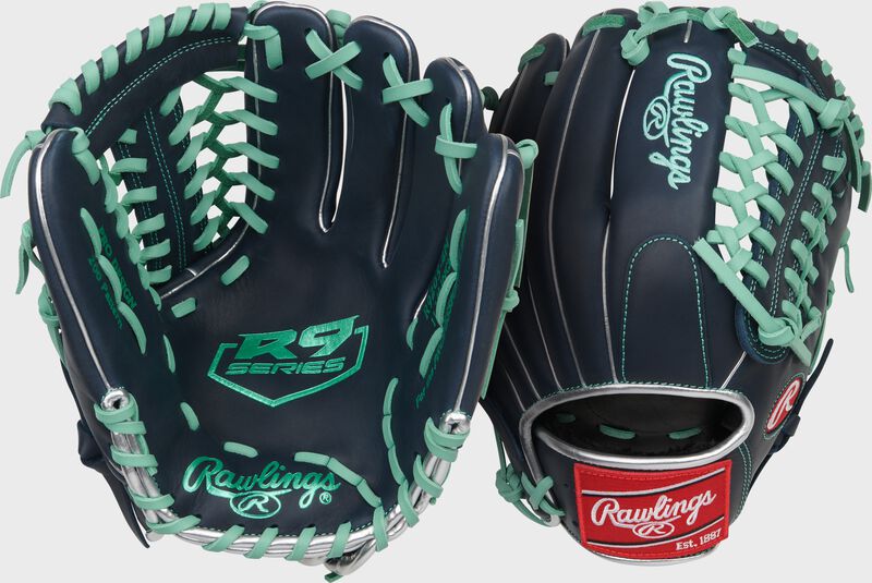 Rawlings R9 Baseball Series 11.75-Inch Baseball Glove  - Left Hand Thrower - Navy/Mint