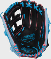 Rawlings R9 Baseball Series 12.75-Inch Baseball Glove  - Left Hand Thrower - Black/Columbia Blue/Pink