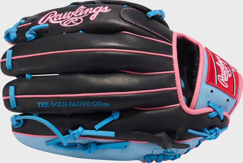 Rawlings R9 Baseball Series 12.75-Inch Baseball Glove  - Left Hand Thrower - Black/Columbia Blue/Pink