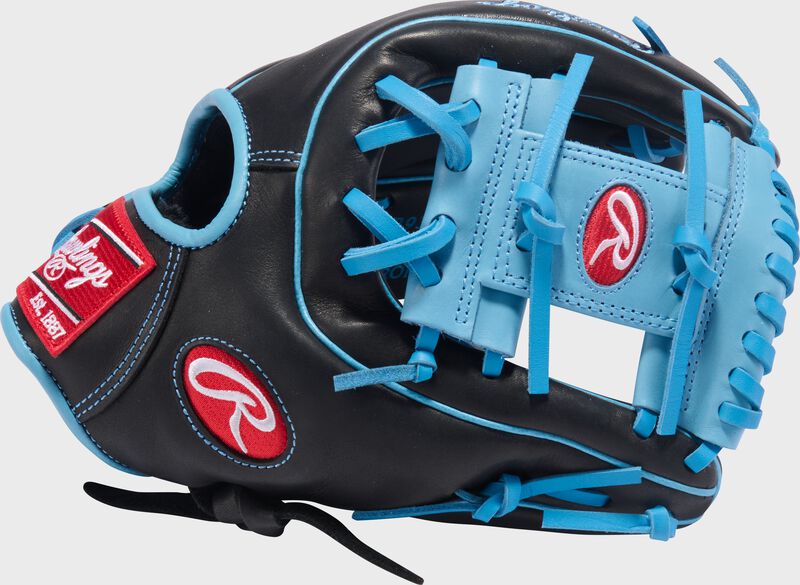 Rawlings R9 Baseball Series 11.5-Inch Baseball Glove  - Right Hand Thrower - Black/Columbia Blue