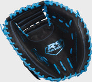 Rawlings R9 Baseball Series Catchers Mitt 32.5-Inch Baseball Glove - Right Hand Thrower - Black/Columbia Blue