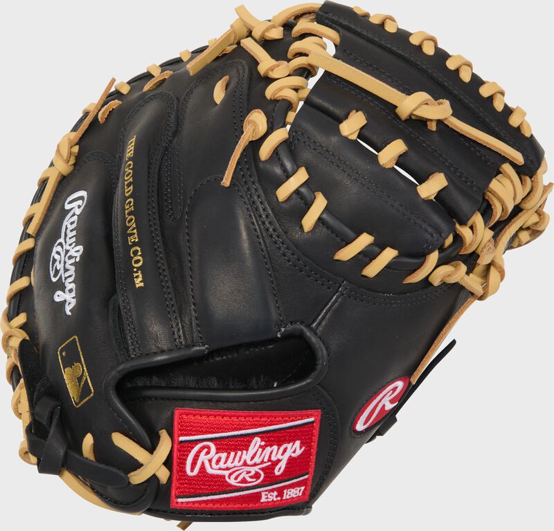 Rawlings R9 Baseball Contour Series Catchers Mitt 32-Inch Baseball Glove  - Right Hand Thrower - Black/Camel