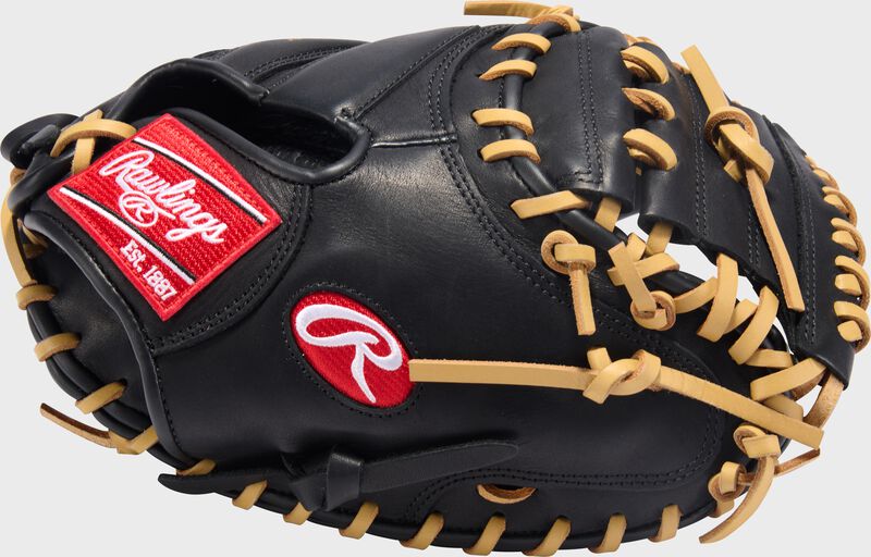 Rawlings R9 Baseball Contour Series Catchers Mitt 32-Inch Baseball Glove  - Right Hand Thrower - Black/Camel