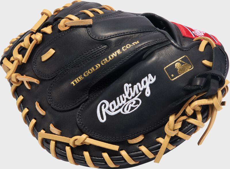 Rawlings R9 Baseball Contour Series Catchers Mitt 32-Inch Baseball Glove  - Right Hand Thrower - Black/Camel