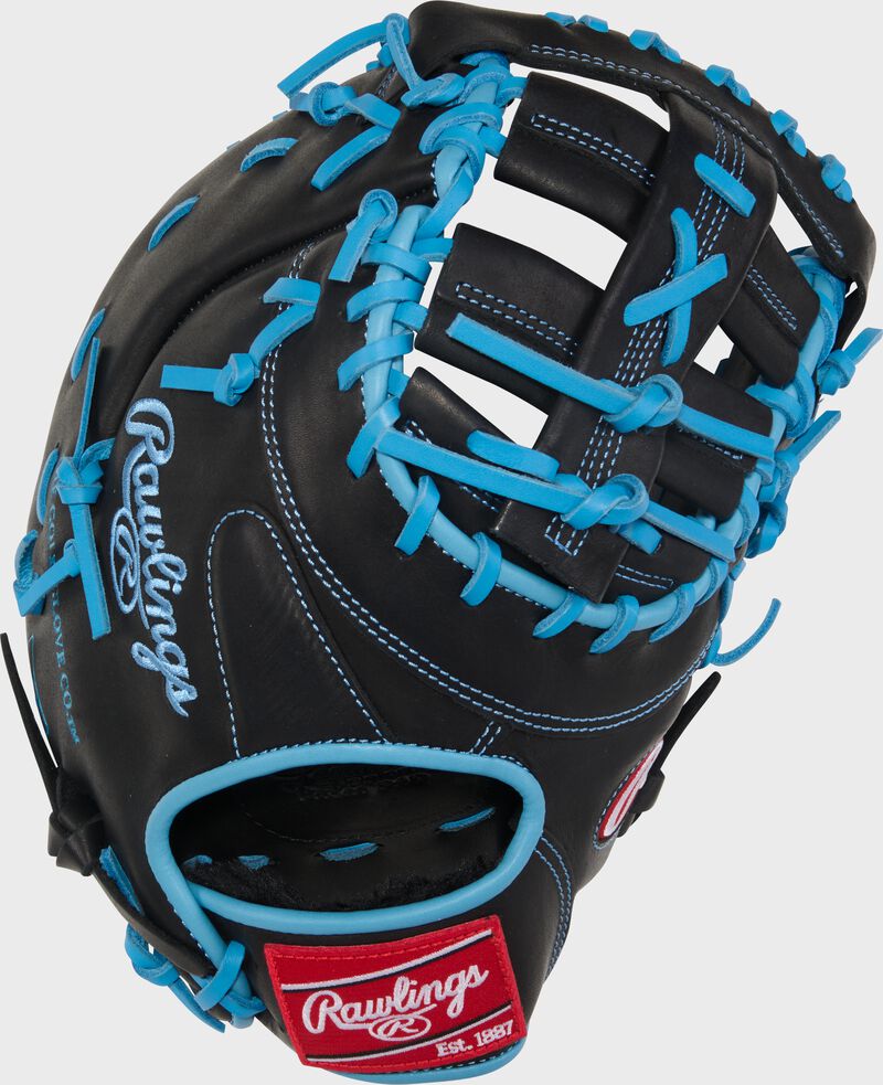 Rawlings R9 Baseball Series First Base Mitt 13-Inch Baseball Glove  - Left Hand Thrower - Black/Columbia Blue