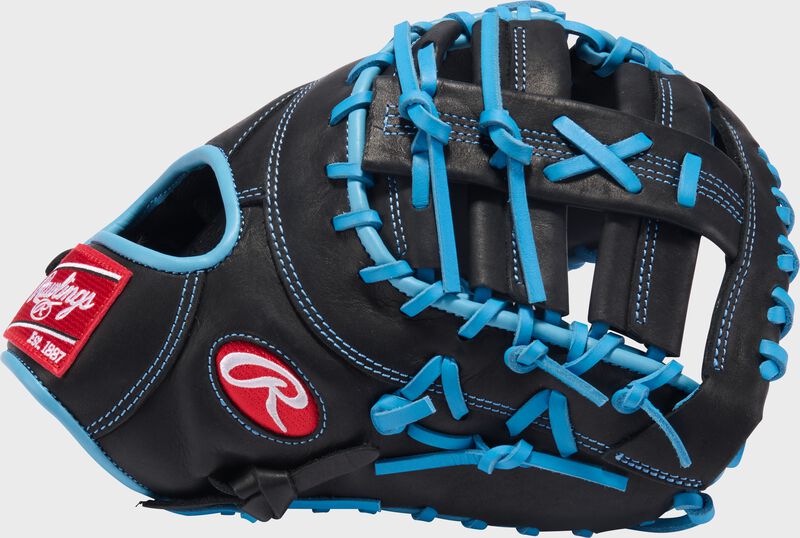 Rawlings R9 Baseball Series First Base Mitt 13-Inch Baseball Glove  - Left Hand Thrower - Black/Columbia Blue