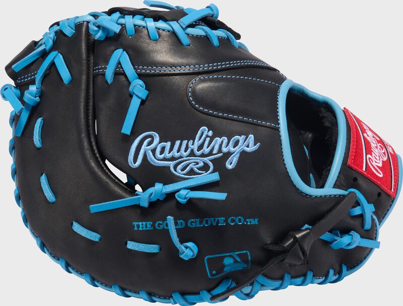 Rawlings R9 Baseball Series First Base Mitt 13-Inch Baseball Glove  - Left Hand Thrower - Black/Columbia Blue