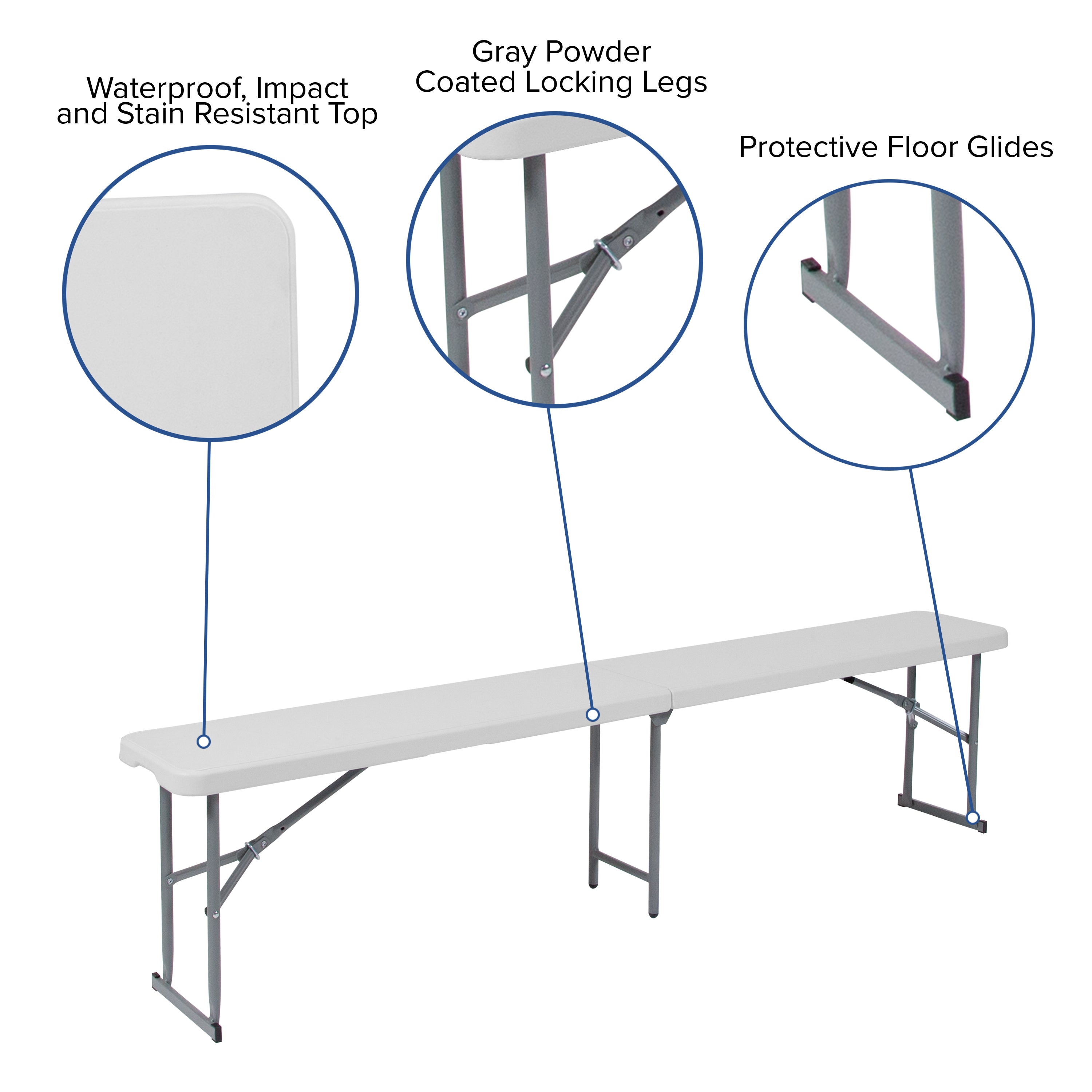 Talbott 10.25''W x 71''L Bi-Fold Granite White Plastic Bench with Carrying Handle