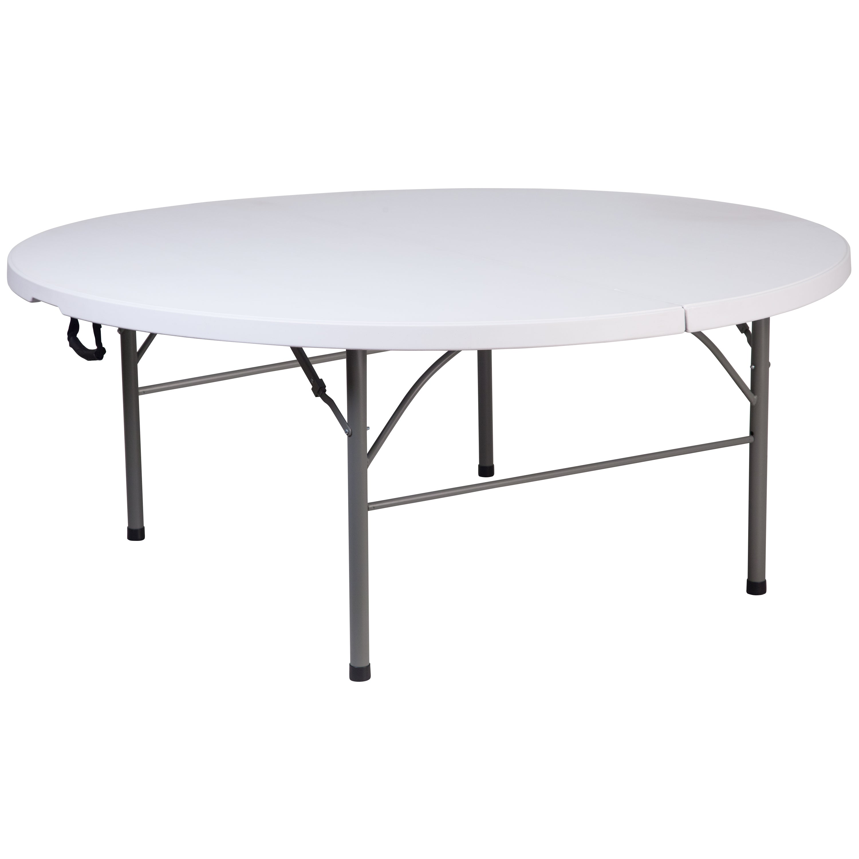Kathryn 5.89-Foot Round Bi-Fold Granite White Plastic Banquet and Event Folding Table with Carrying Handle