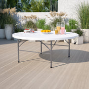 Kathryn 5.89-Foot Round Bi-Fold Granite White Plastic Banquet and Event Folding Table with Carrying Handle