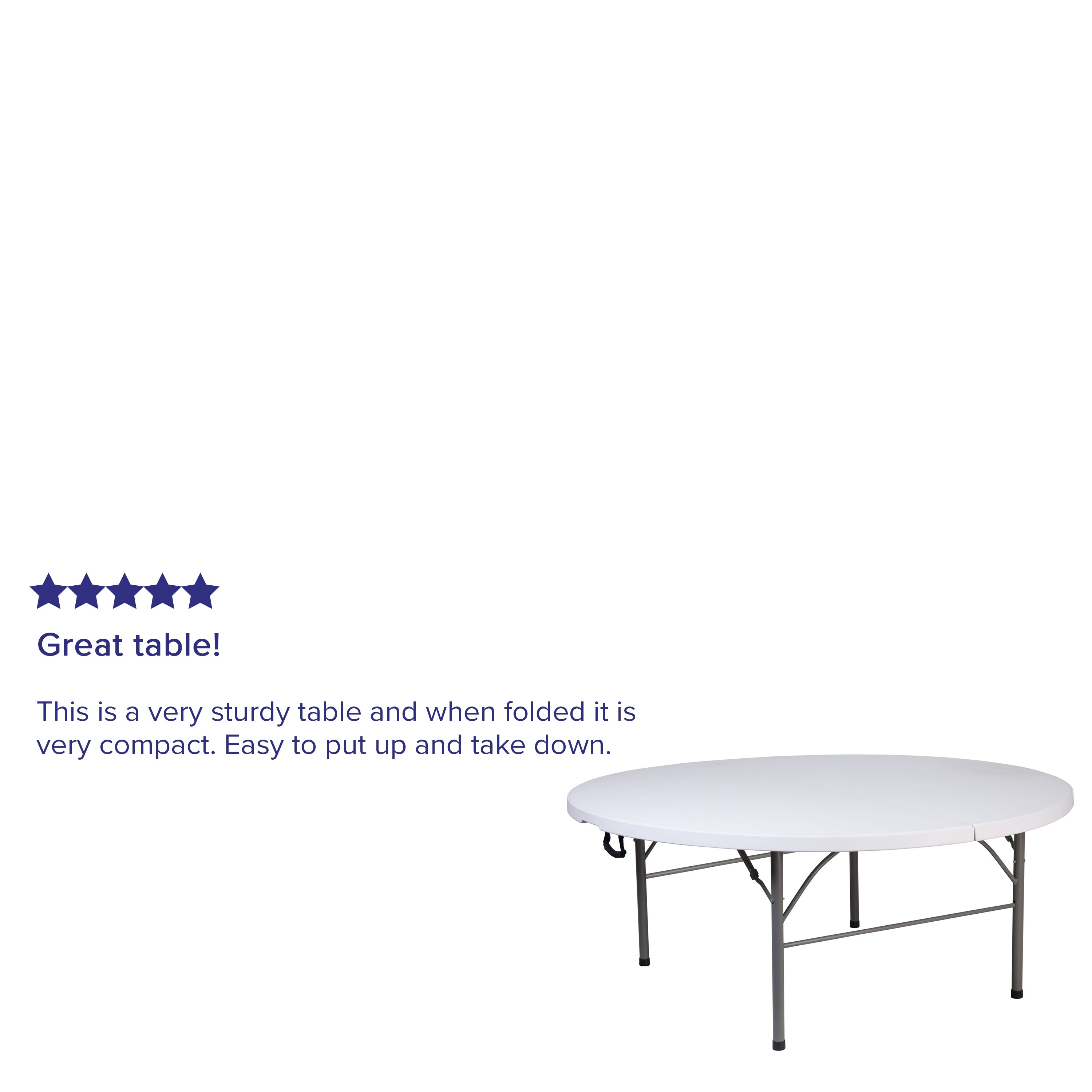 Kathryn 5.89-Foot Round Bi-Fold Granite White Plastic Banquet and Event Folding Table with Carrying Handle