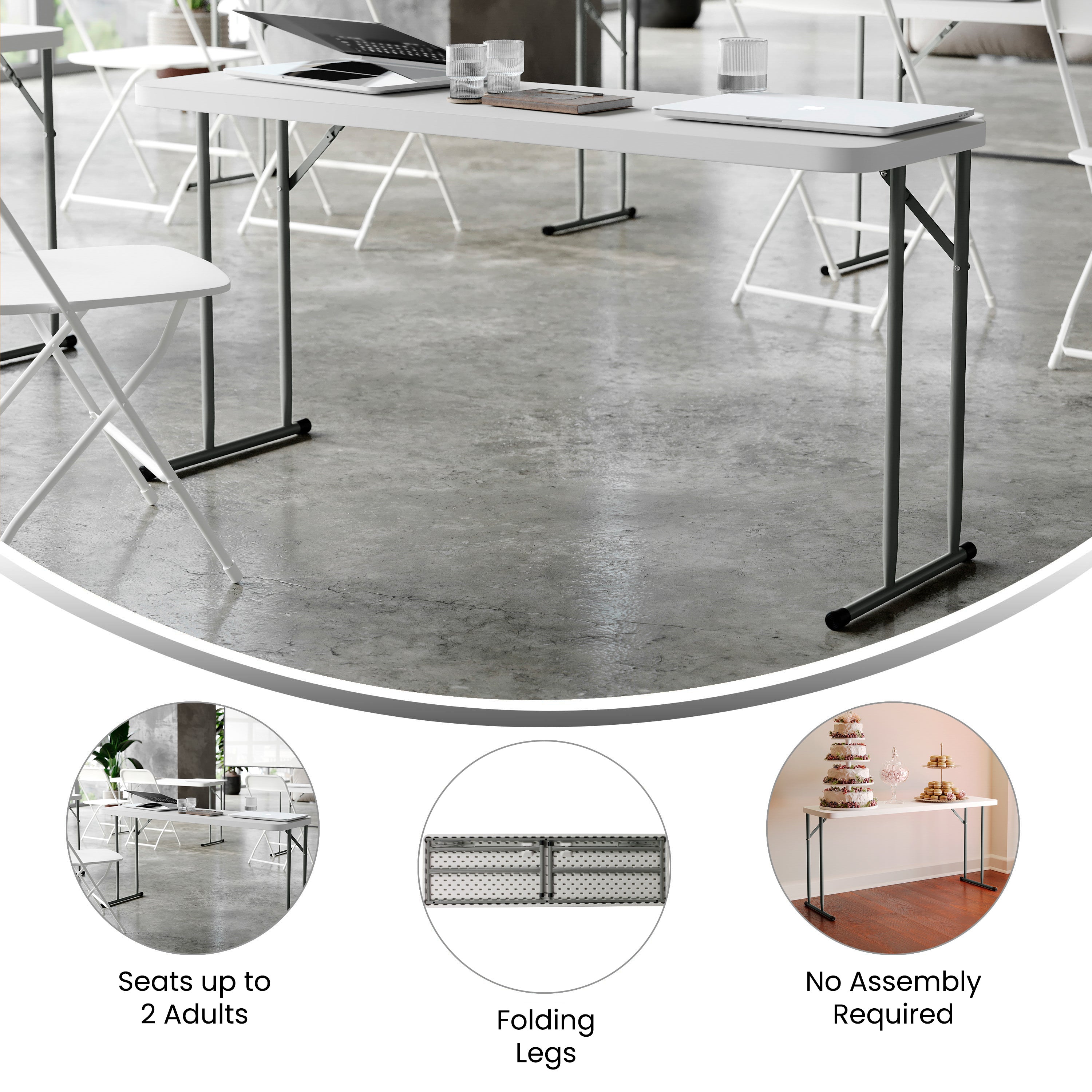Kathryn 5-Foot Granite White Plastic Folding Training Table