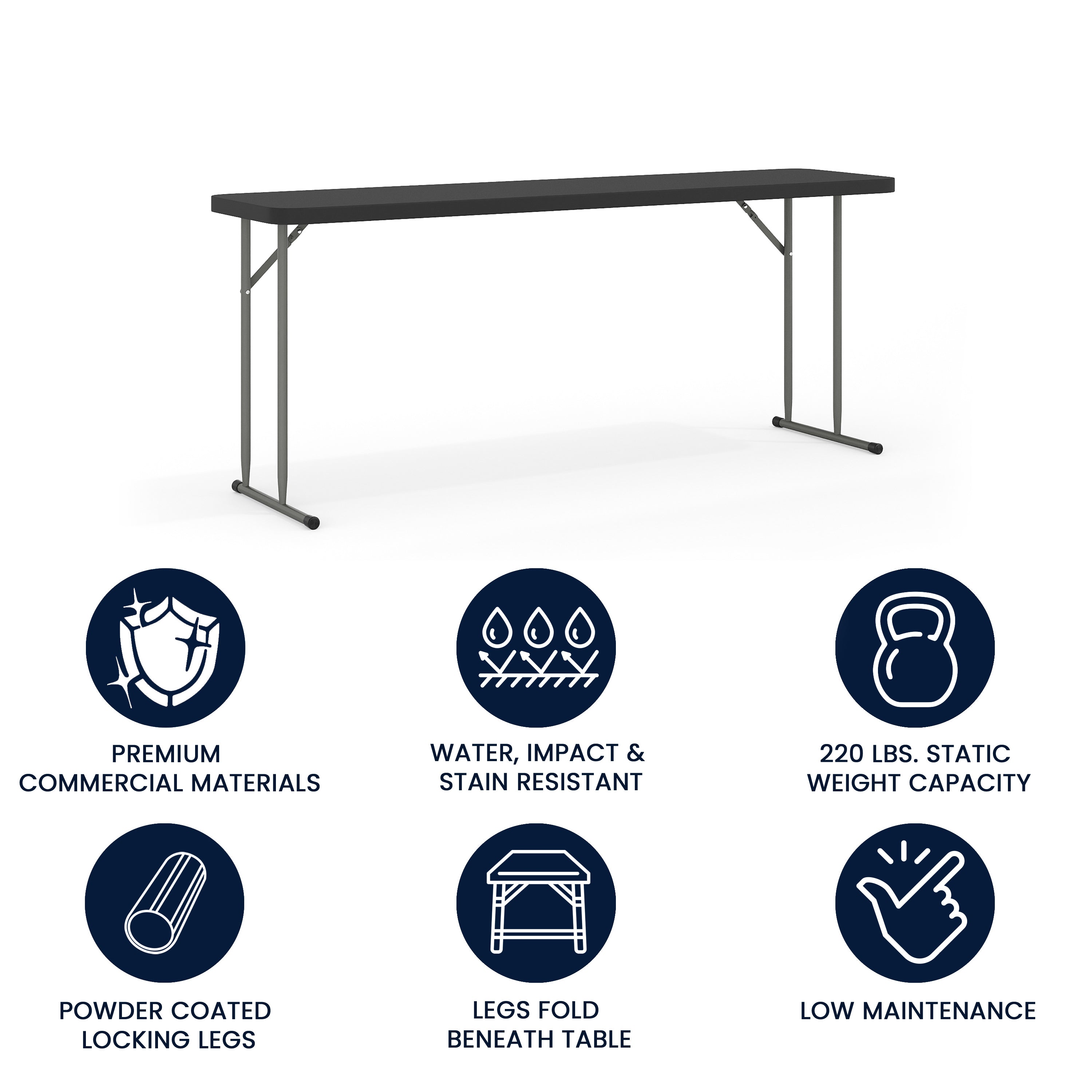 Kathryn 6-Foot Black Plastic Folding Training Table