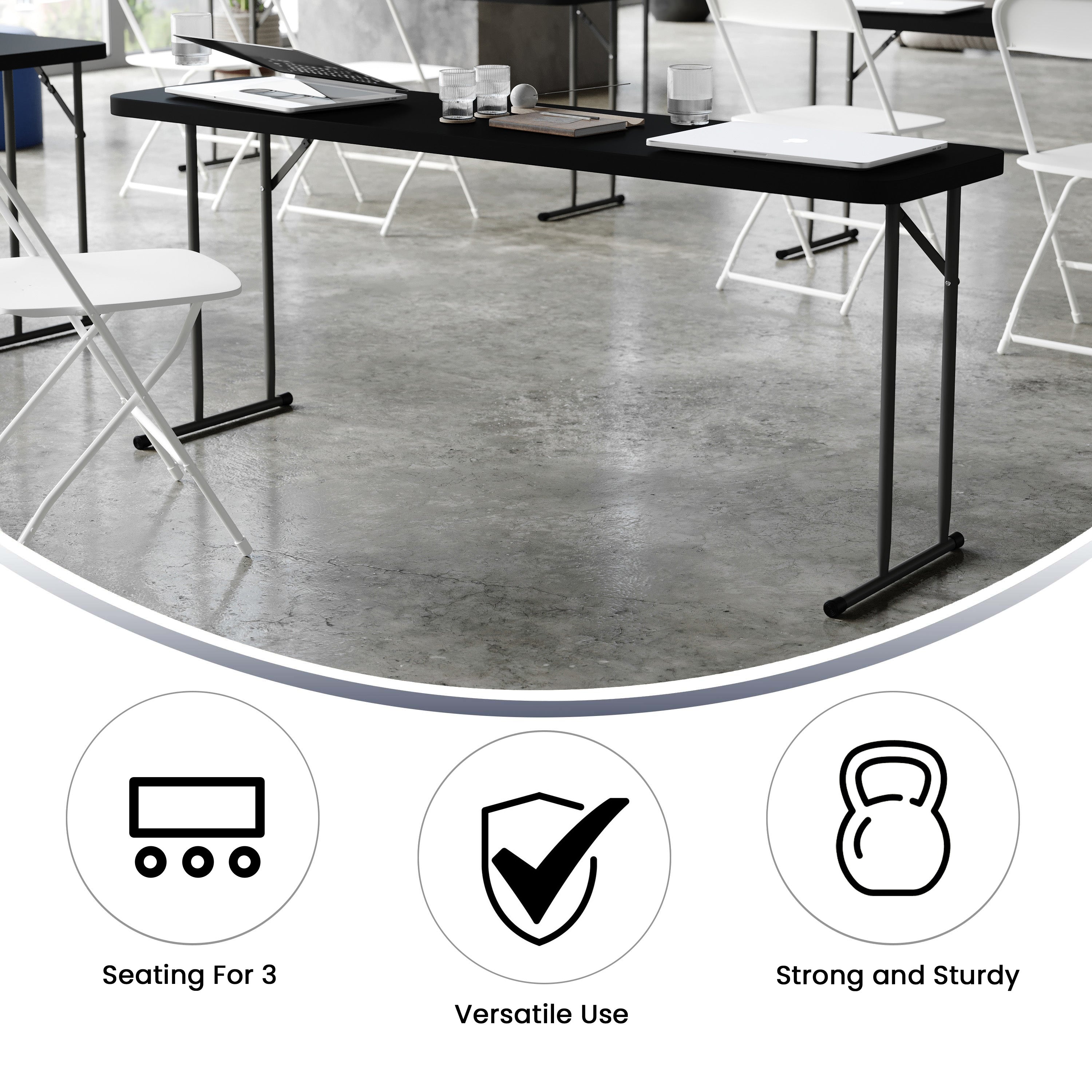 Kathryn 6-Foot Black Plastic Folding Training Table