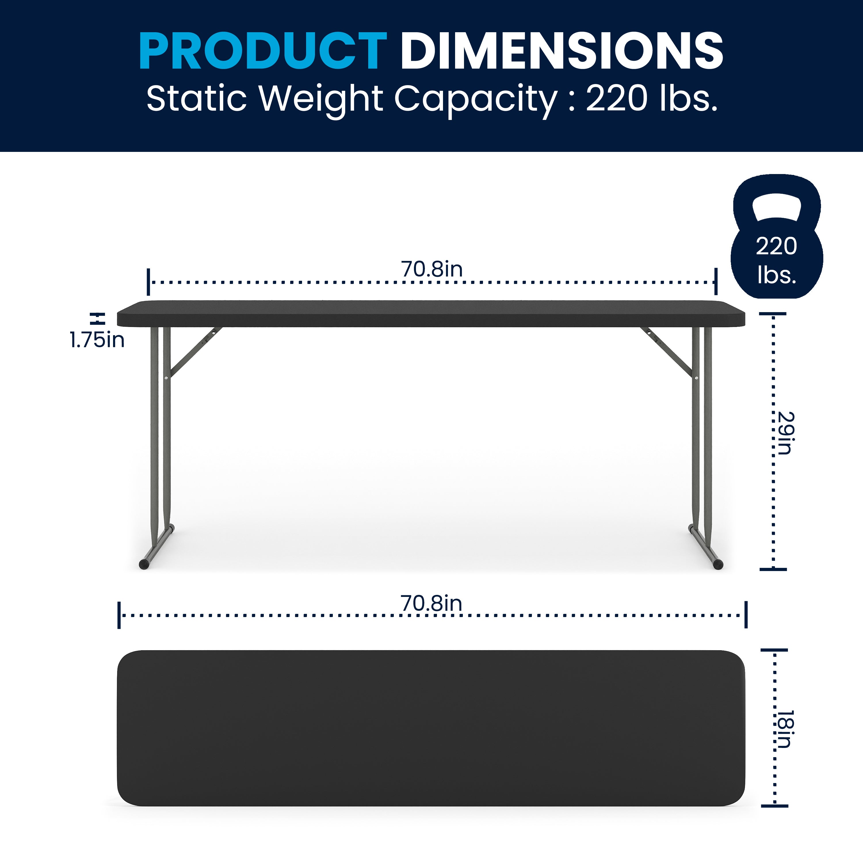 Kathryn 6-Foot Black Plastic Folding Training Table