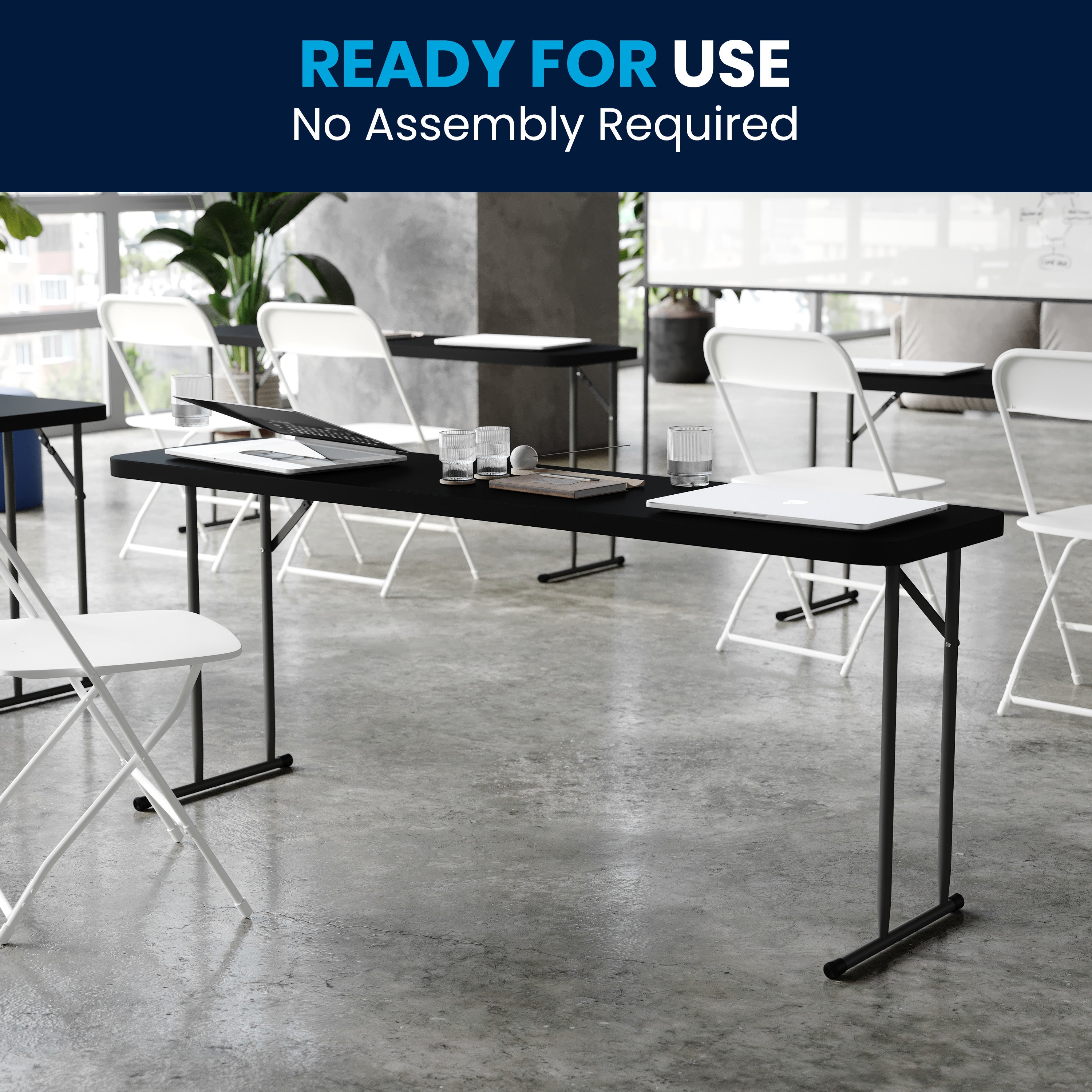 Kathryn 6-Foot Black Plastic Folding Training Table