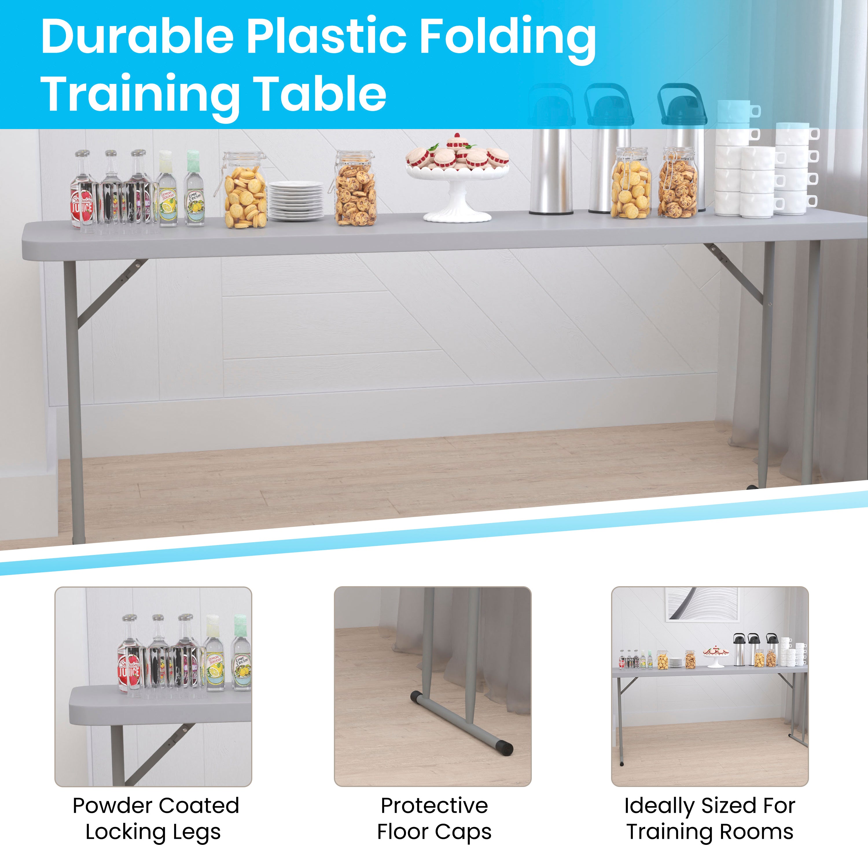Kathryn 6-Foot Gray Plastic Folding Training Table