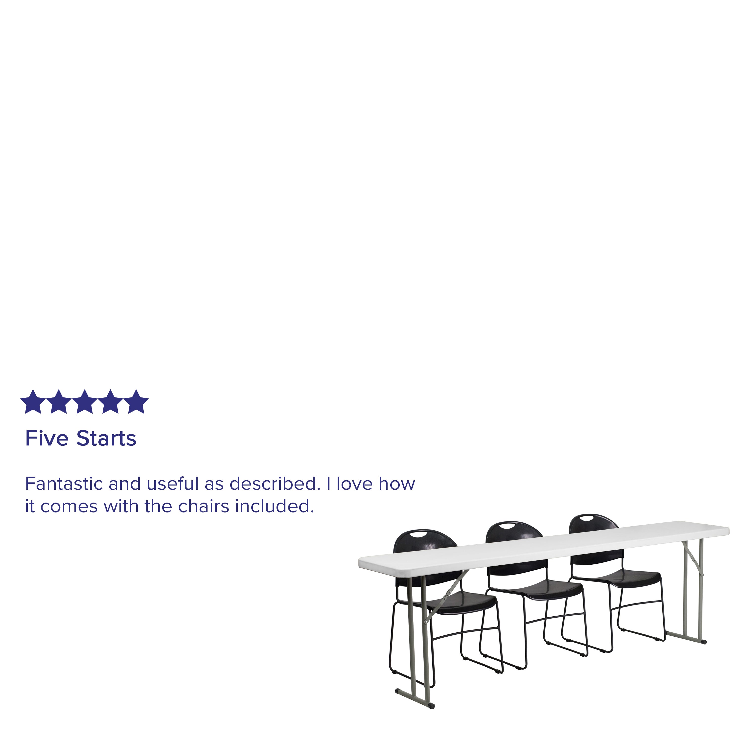 Kathryn 8-Foot Plastic Folding Training Table Set with 3 Black Plastic Stack Chairs