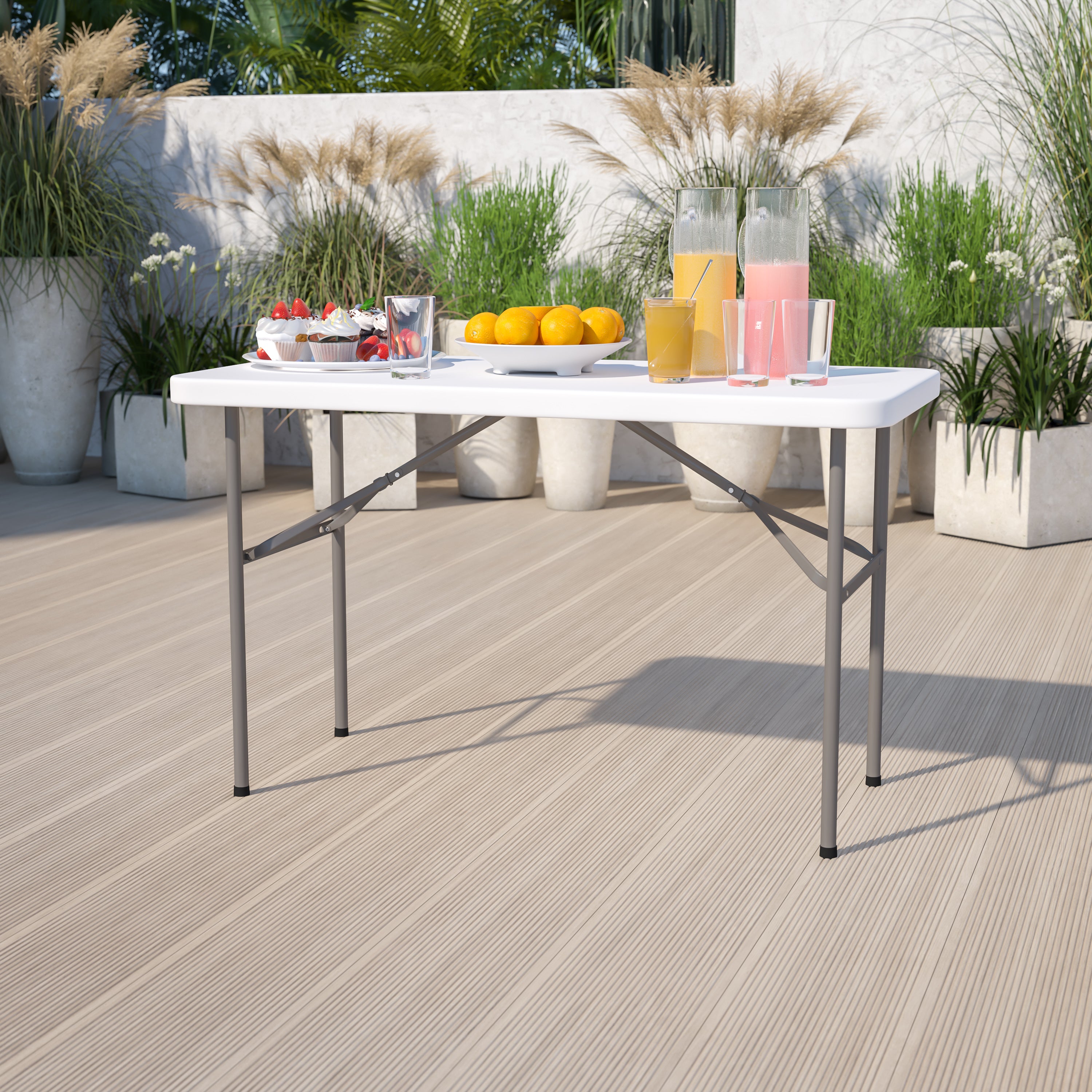 Kathryn 4-Foot Granite White Plastic Folding Table