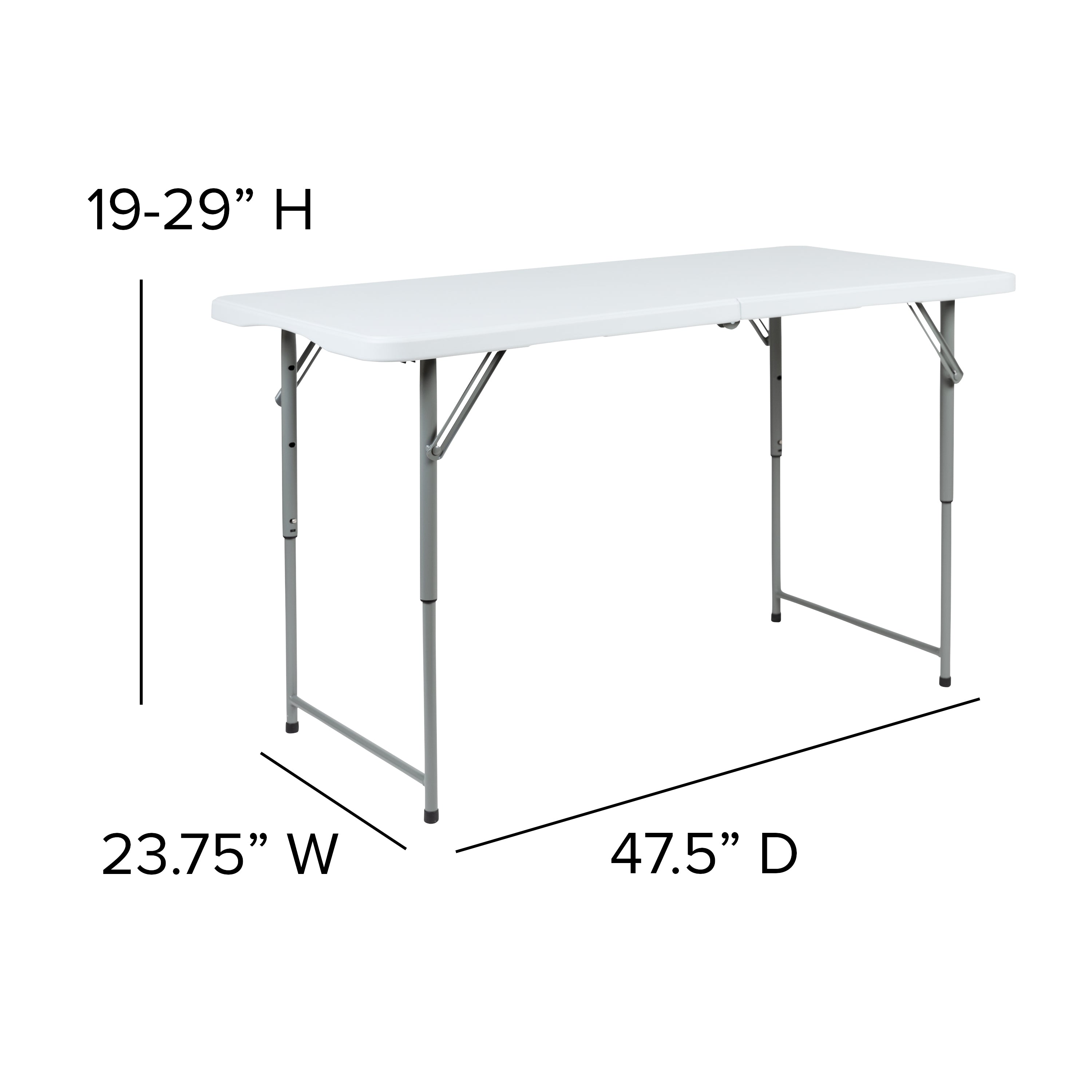 Kathryn 4-Foot Height Adjustable Bi-Fold Granite White Plastic Folding Table