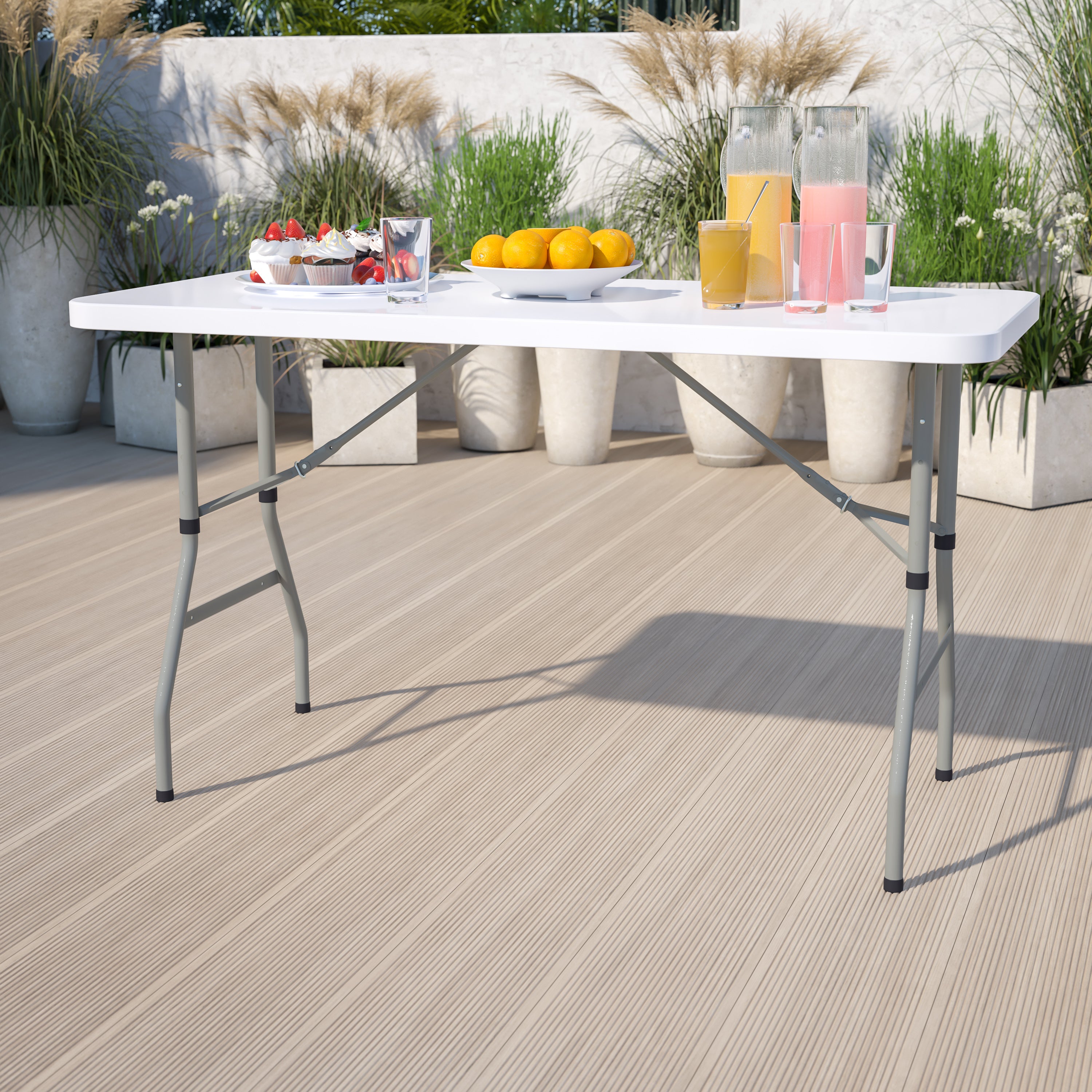 Kathryn 4.93-Foot Height Adjustable Granite White Plastic Folding Table