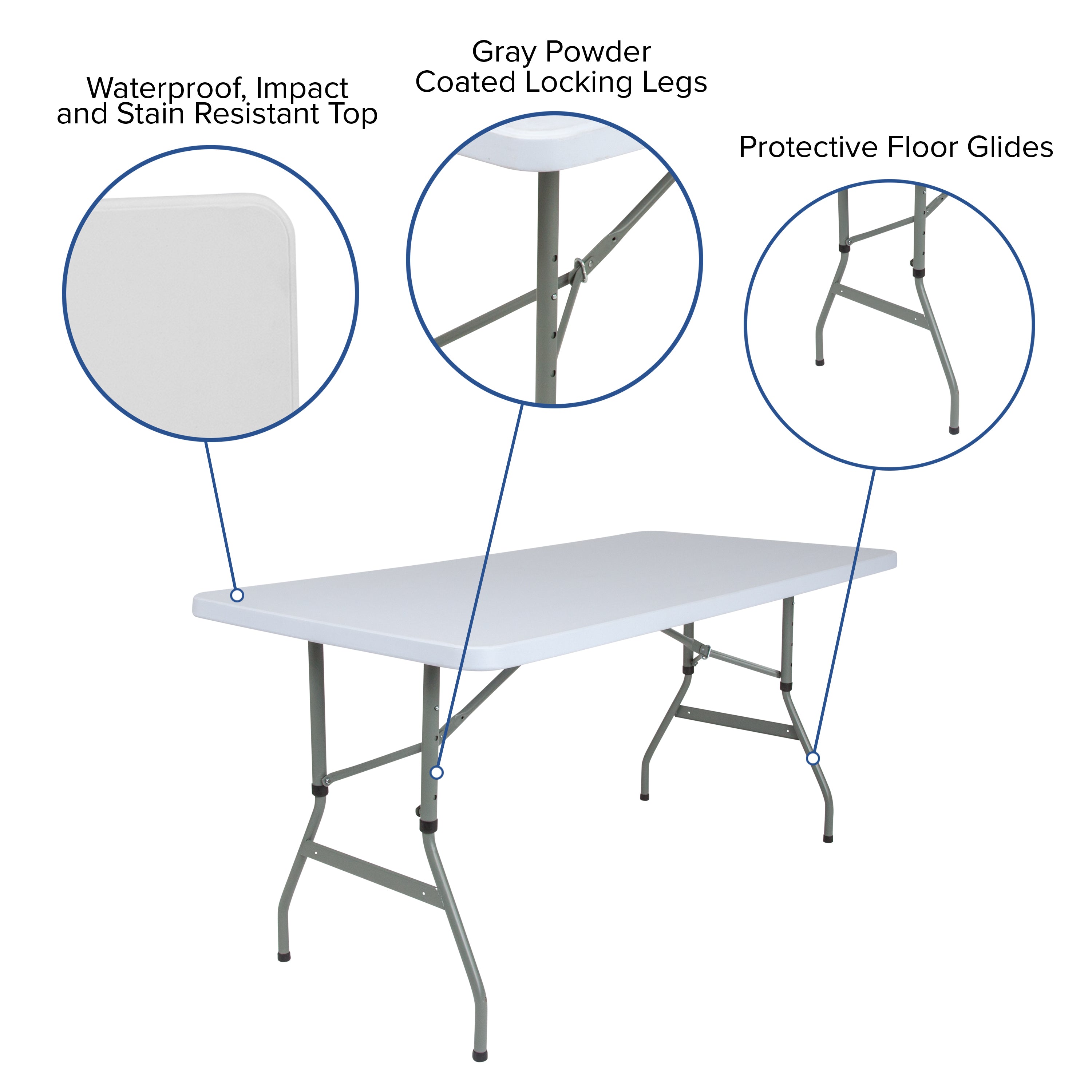 Kathryn 4.93-Foot Height Adjustable Granite White Plastic Folding Table
