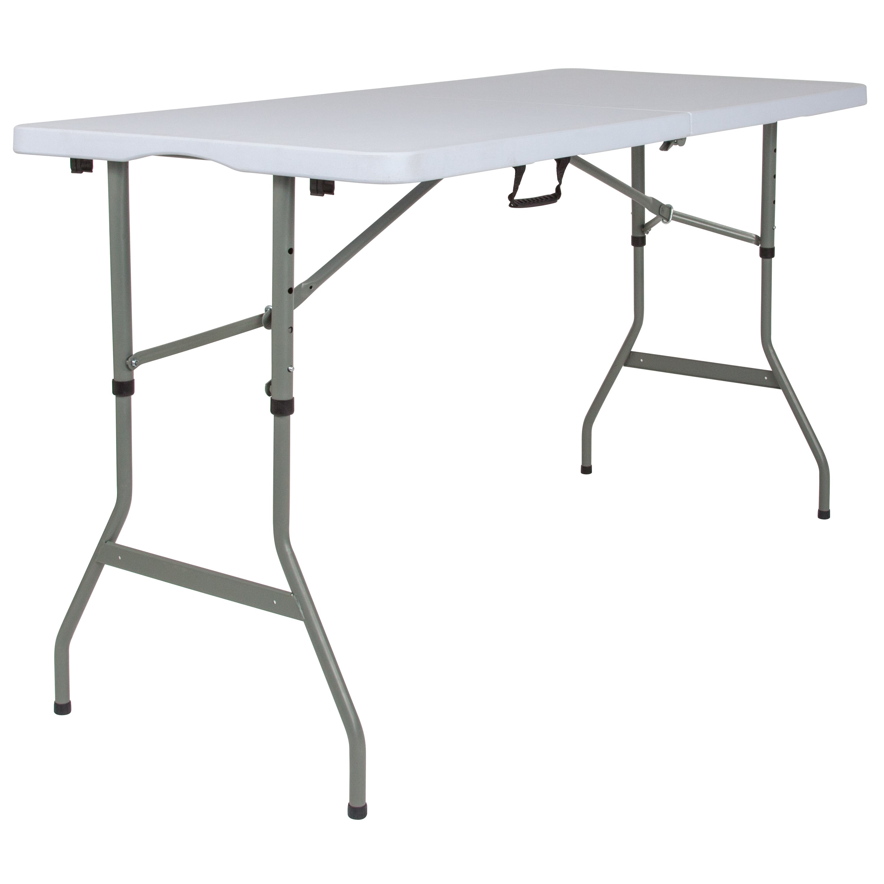 Kathryn 5-Foot Height Adjustable Bi-Fold Granite White Plastic Banquet and Event Folding Table with Carrying Handle