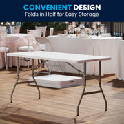 Kathryn 5-Foot Height Adjustable Bi-Fold Granite White Plastic Banquet and Event Folding Table with Carrying Handle