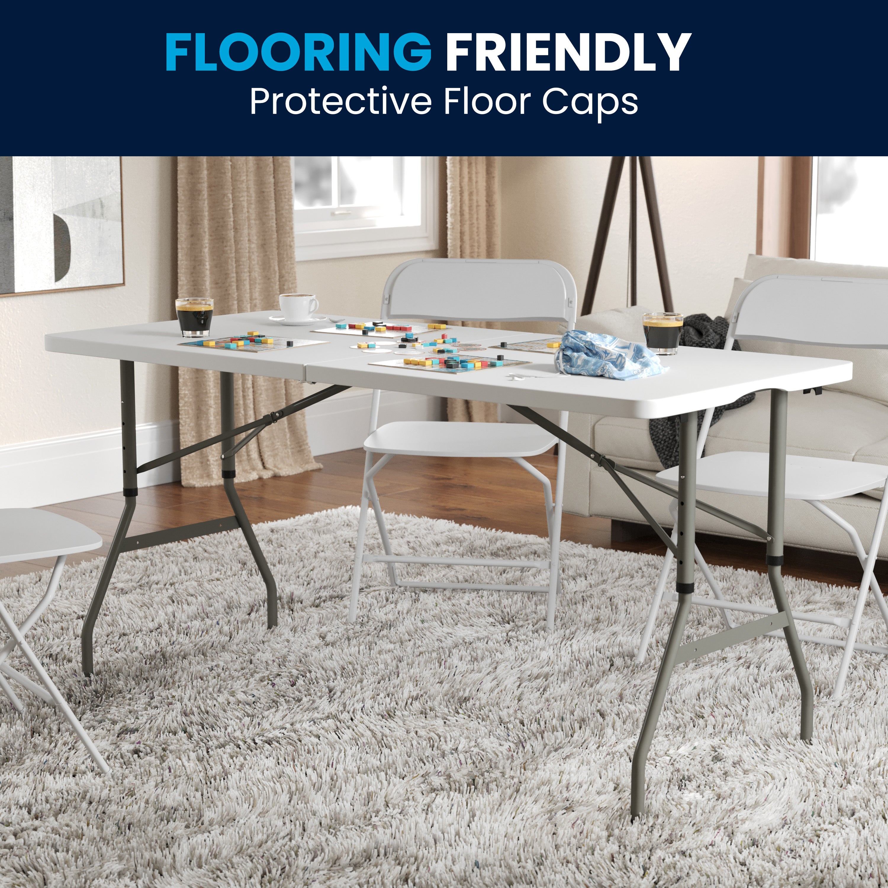 Kathryn 5-Foot Height Adjustable Bi-Fold Granite White Plastic Banquet and Event Folding Table with Carrying Handle