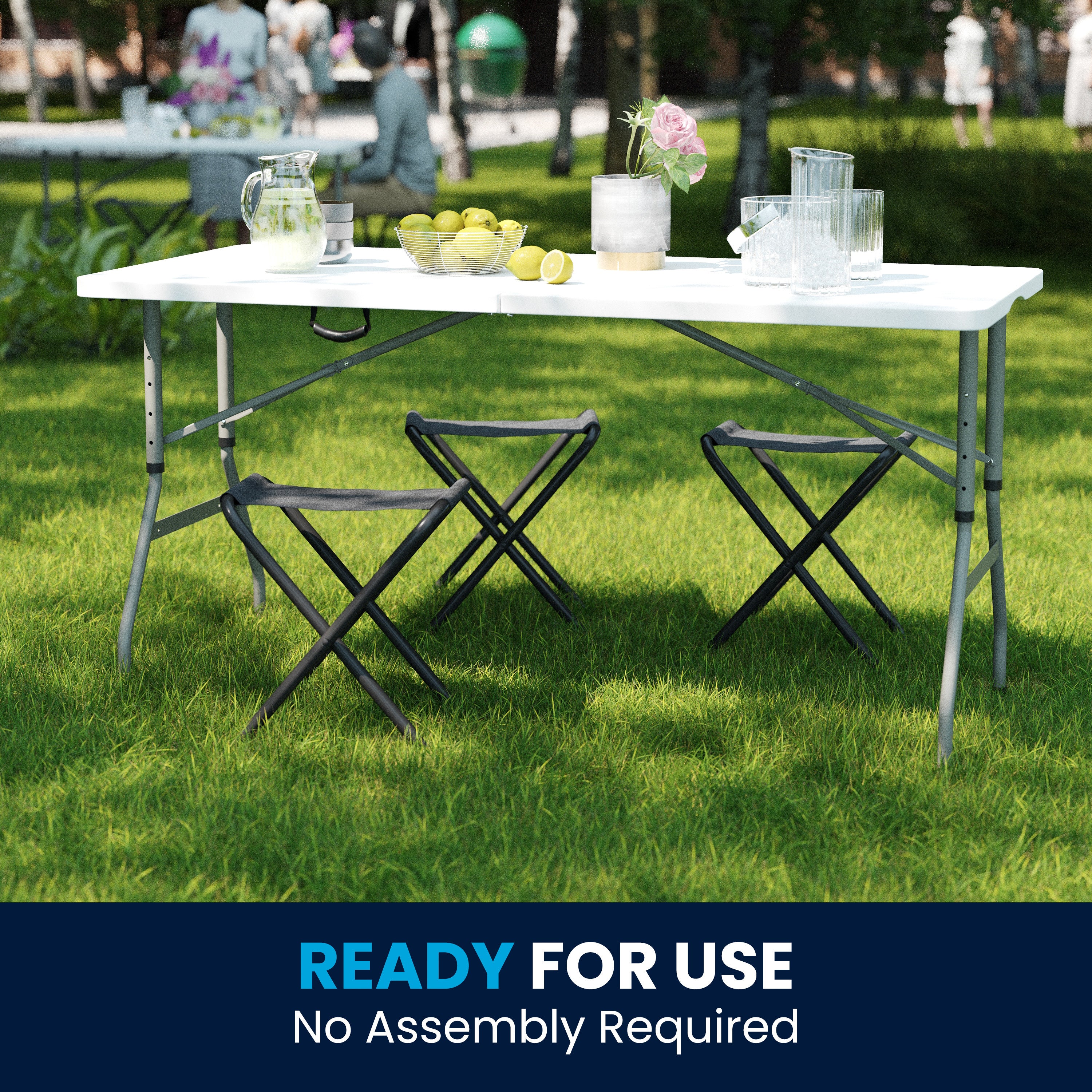 Kathryn 5-Foot Height Adjustable Bi-Fold Granite White Plastic Banquet and Event Folding Table with Carrying Handle