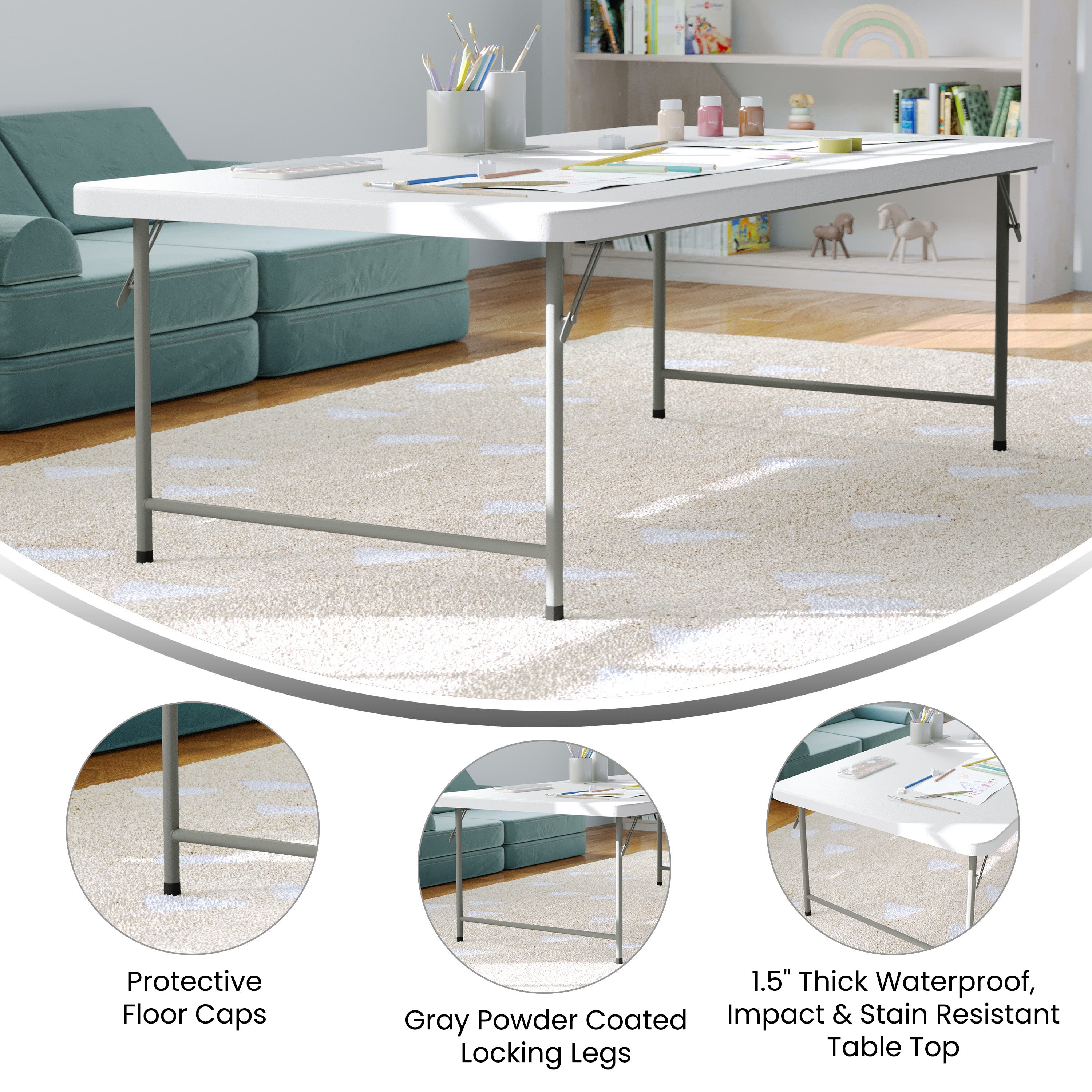 Paige 4.93-Foot Kid's Granite White Plastic Folding Table
