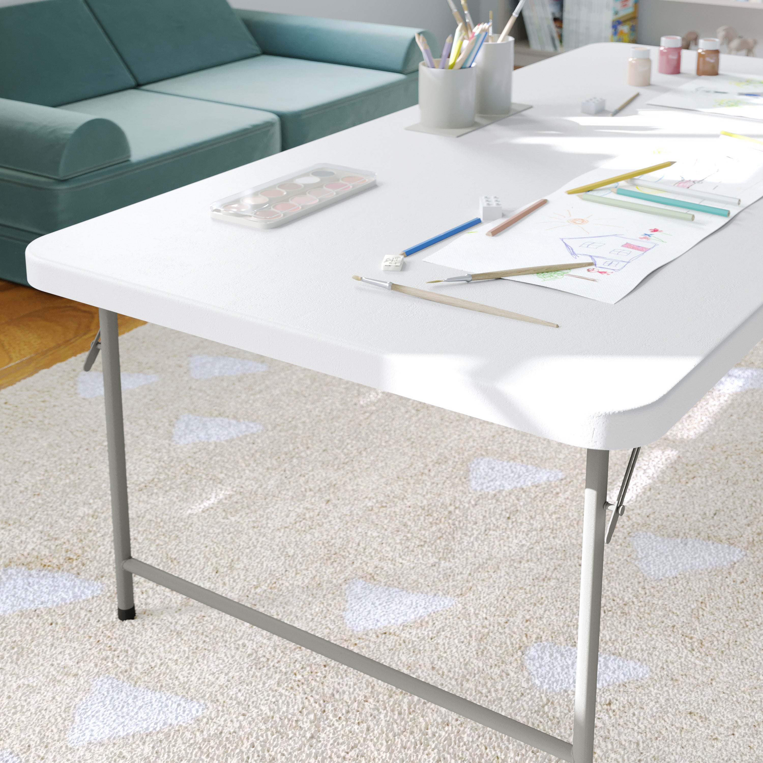 Paige 4.93-Foot Kid's Granite White Plastic Folding Table