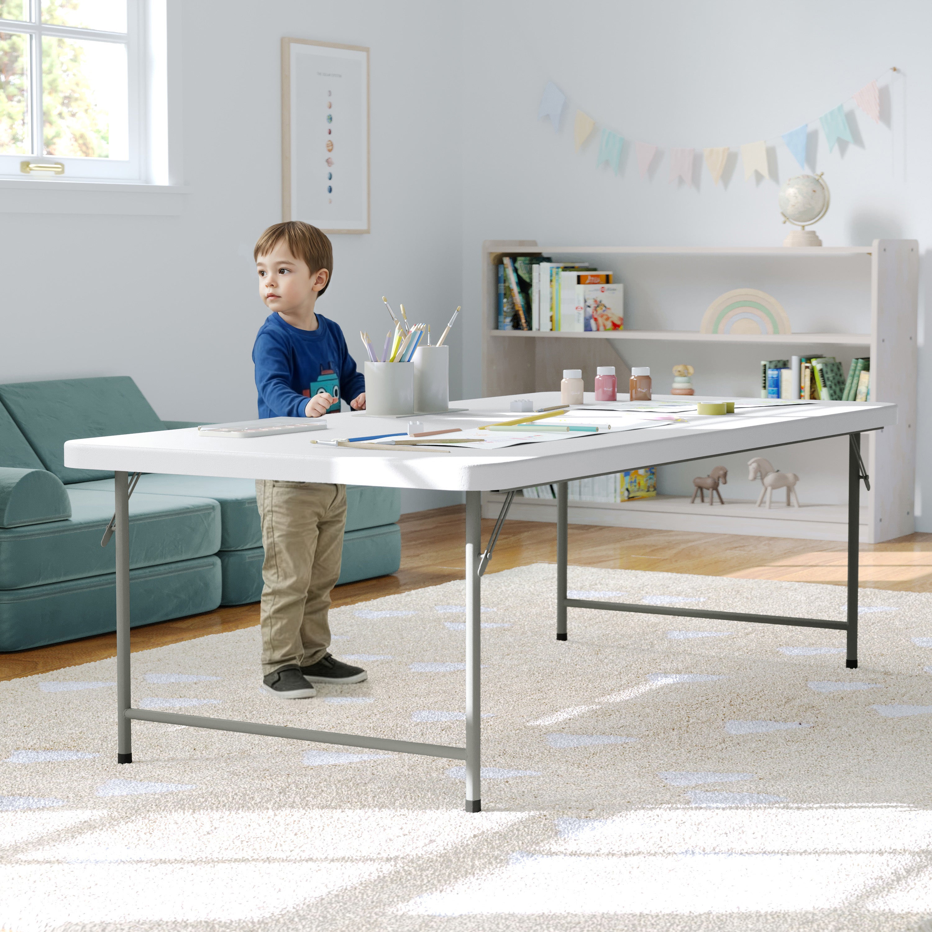 Paige 4.93-Foot Kid's Granite White Plastic Folding Table