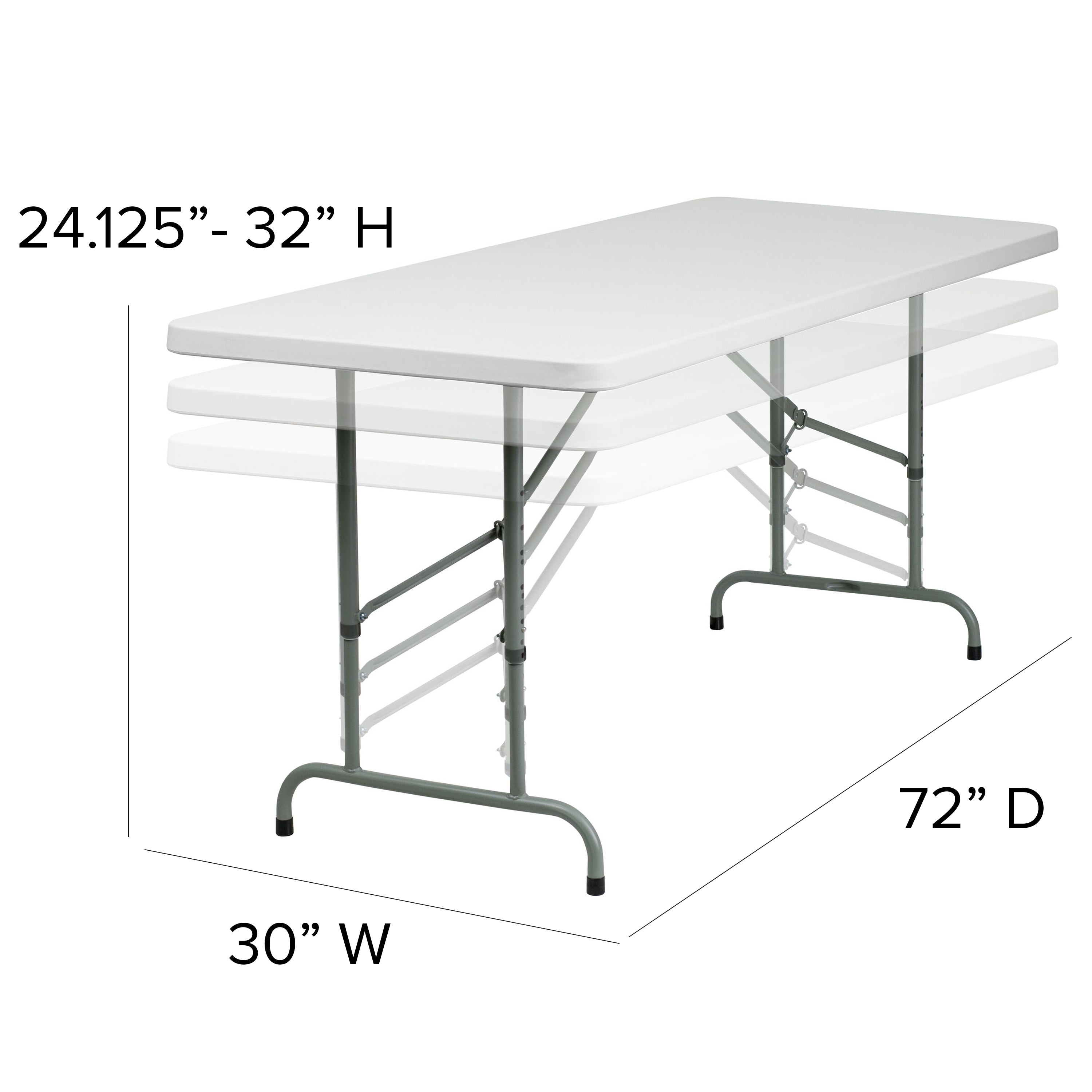 Kathryn 6-Foot Height Adjustable Granite White Plastic Folding Table