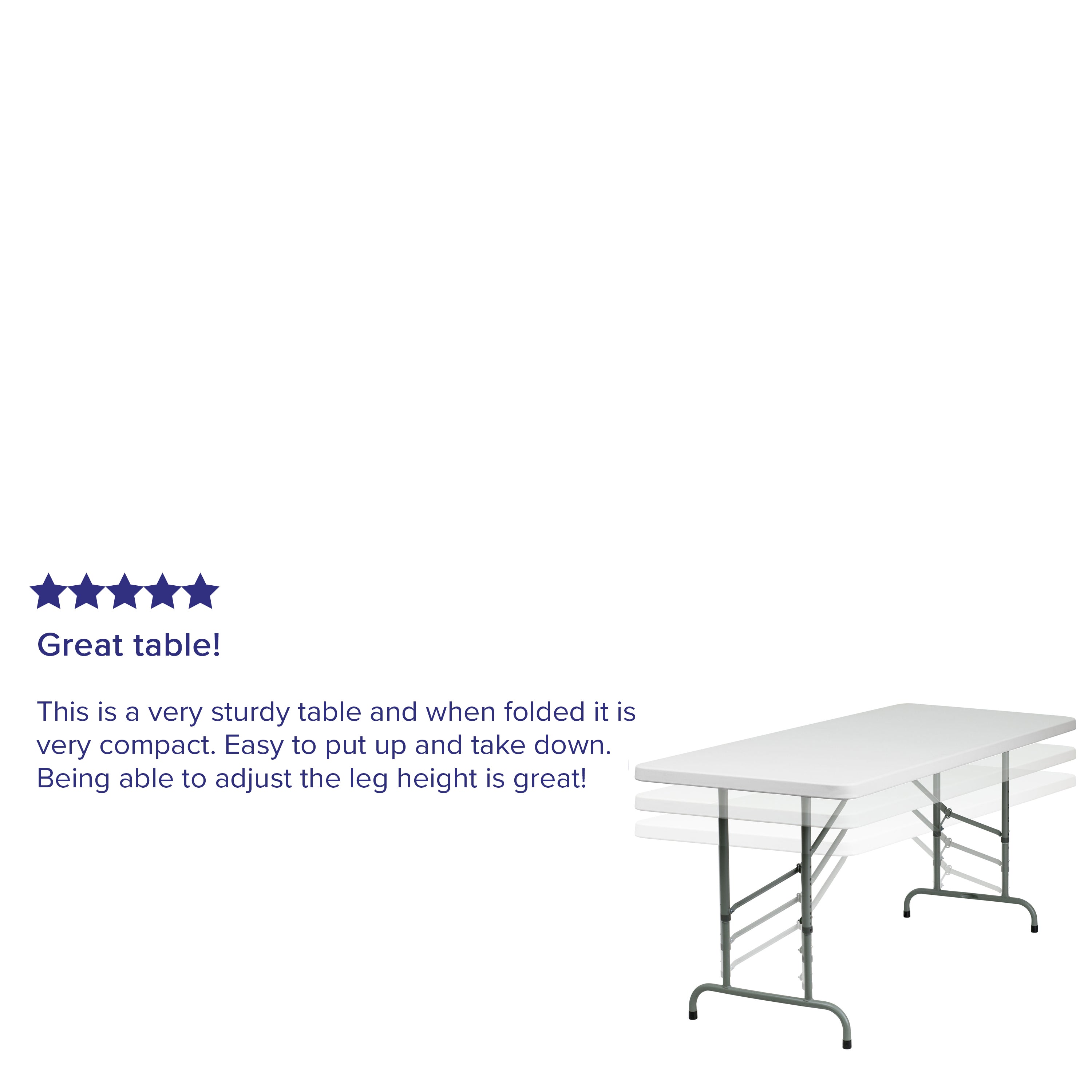 Kathryn 6-Foot Height Adjustable Granite White Plastic Folding Table