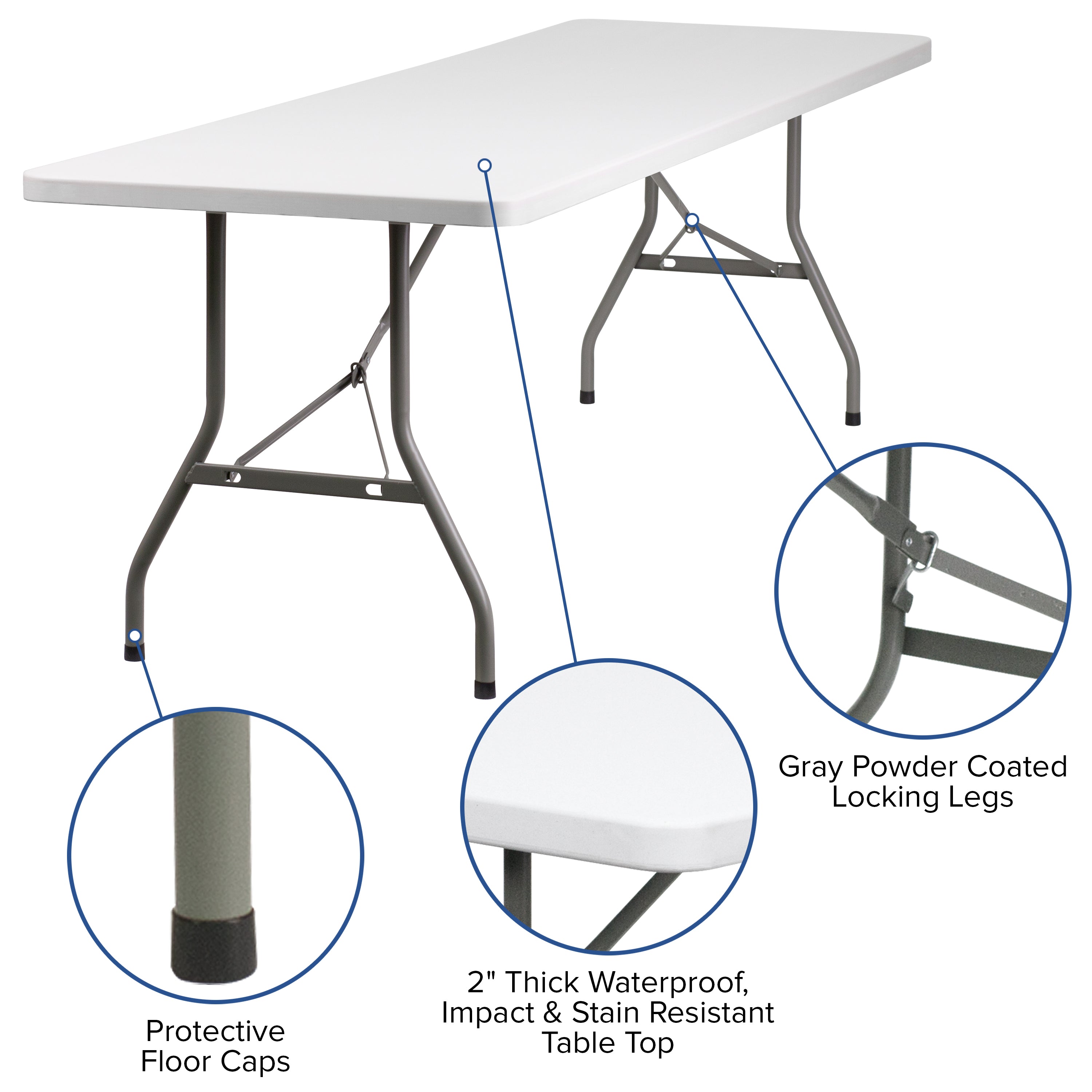 Kathryn 8-Foot Granite White Plastic Folding Table